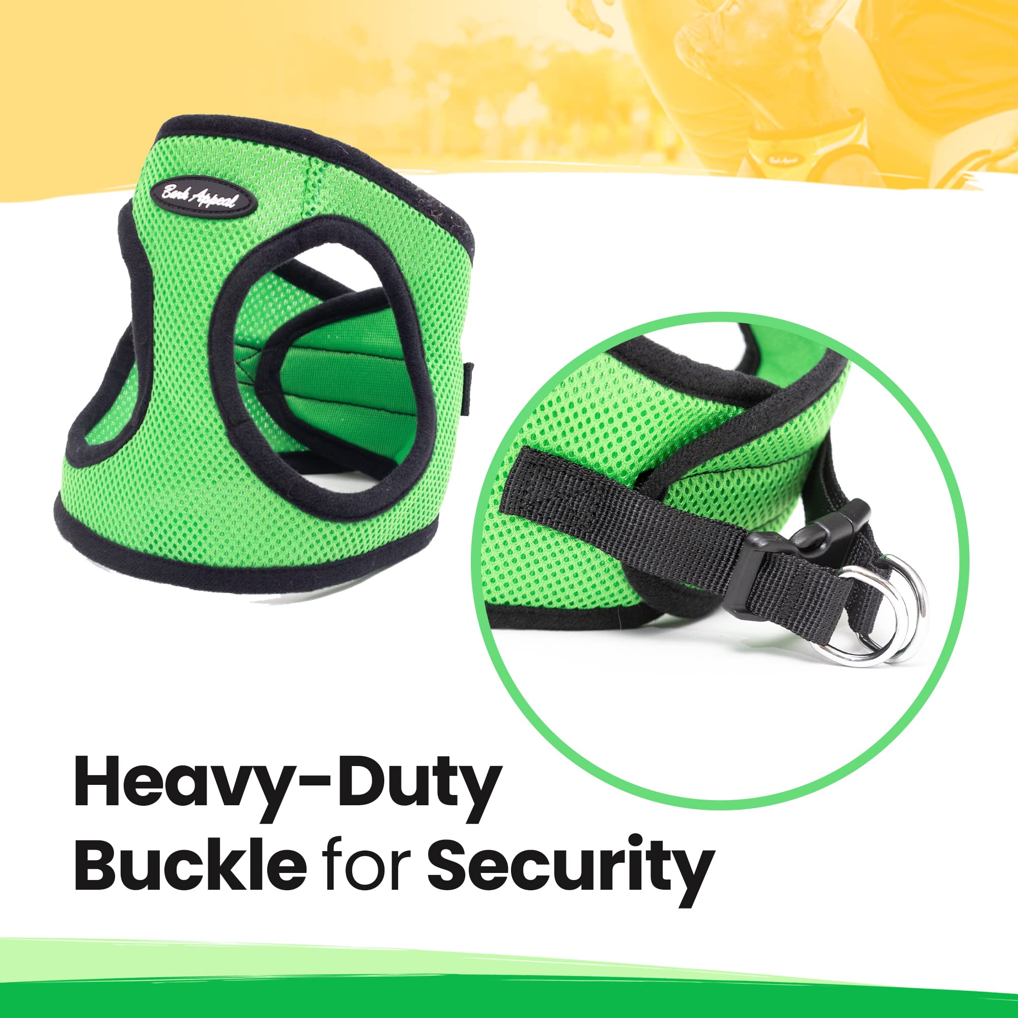 Bark Appeal Step-In Dog Harness, Mesh Step In Dog Vest Harness For Small & Medium Dogs, Non-Choking With Adjustable Heavy-Duty Buckle For Safe, Secure Fit - (Large, Lime Green)