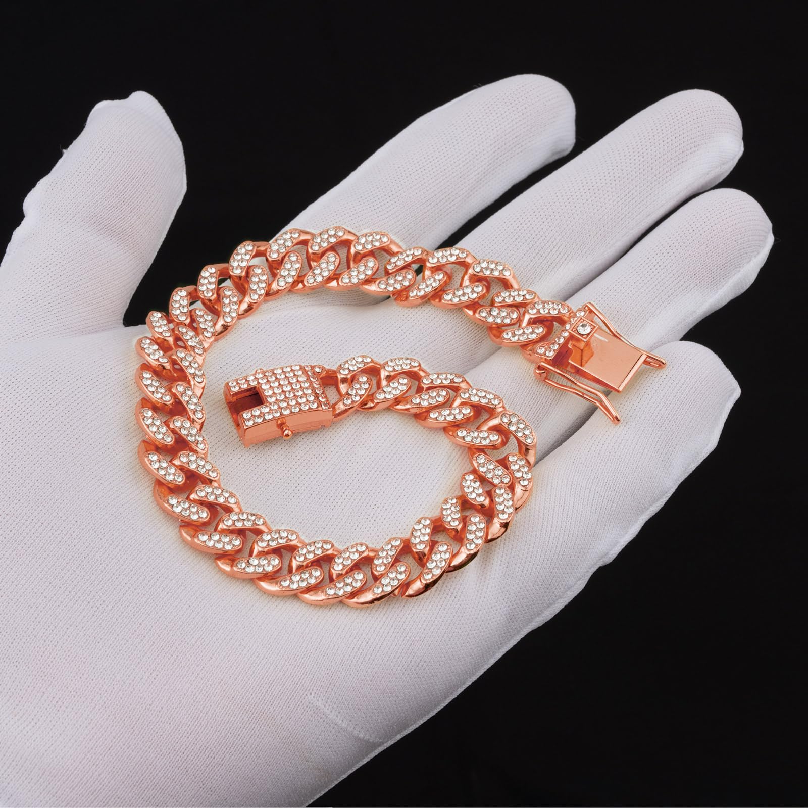 Thamiao Rose Gold Dog Chain Collar - Crystal Dog Necklace For Small, Medium & Large Dogs (14 Inch)