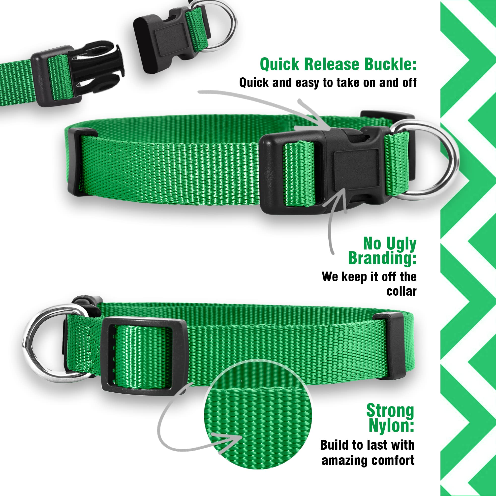 Native Pup Basic Nylon Dog Collar, Adjustable For Small, Medium, Large Pet And Puppies Accessories, Cute Colors For Male, Female, Boy, Girl, Puppy (Small, Green)