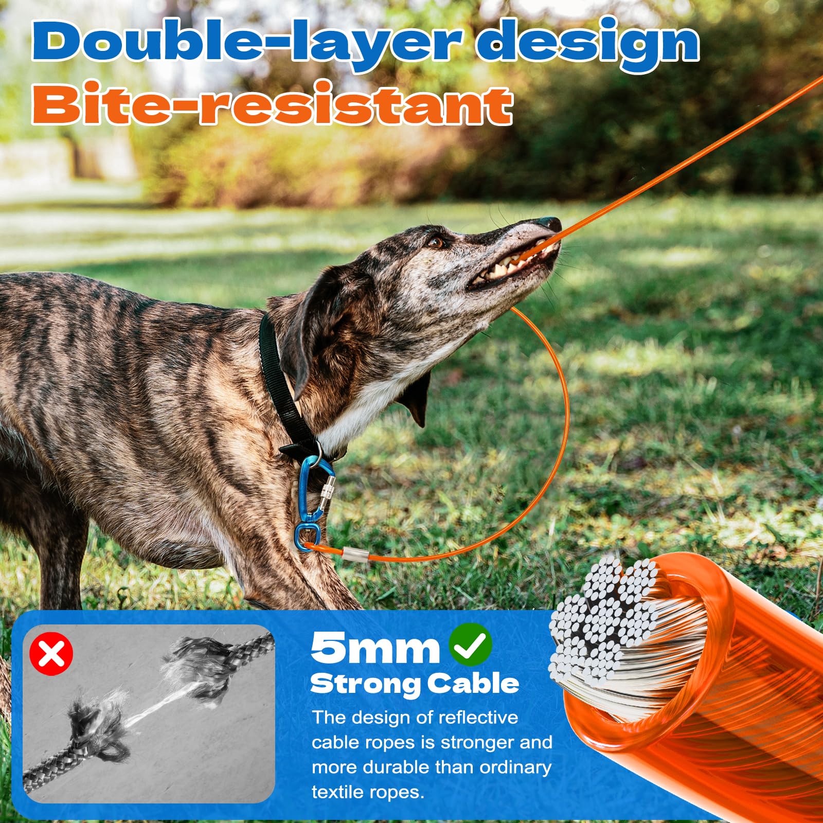 Dog Runner For Yard Large Dog Heavy Duty 50Ft With Double Shock Absorbers Tangle-Free Aerial Trolley System For Large Dogs Up To
