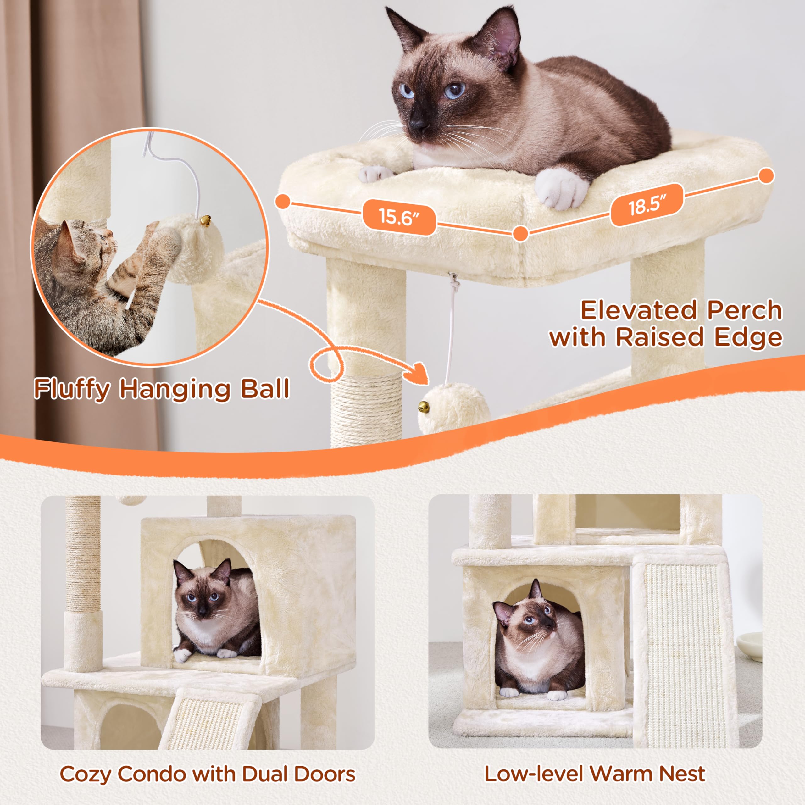 Yaheetech Cat Tree for Indoor Pets, 36in Tower Condo w/Extra Large Perch, Scratching Posts, Board, Dangling Ball, Play Structure