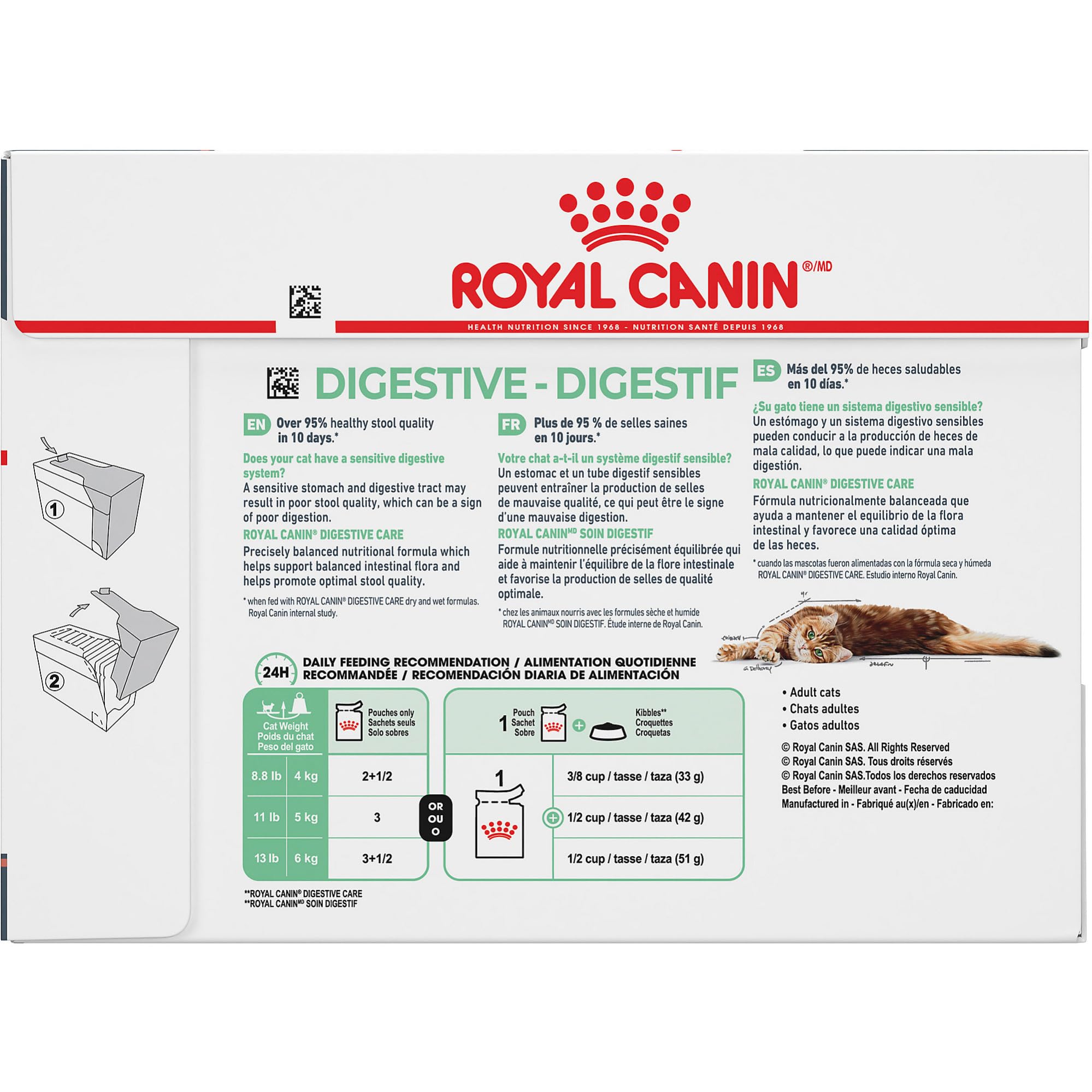 Royal Canin Digestive Care Chunks in Gravy Adult Wet Cat Food, Pouches 3 Oz(Pack of 12), Chicken flavor