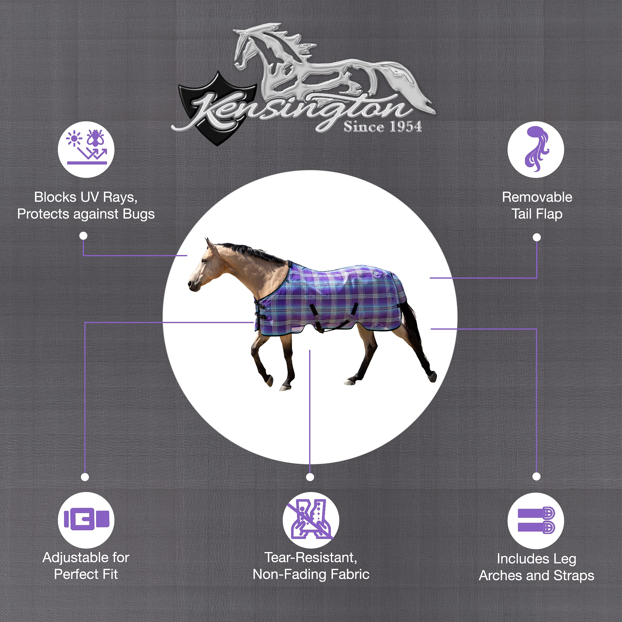 Kensington Breathable And Uv Protective Sheet Surefit All Season Protection For Horse - 69'', Lavender Mint