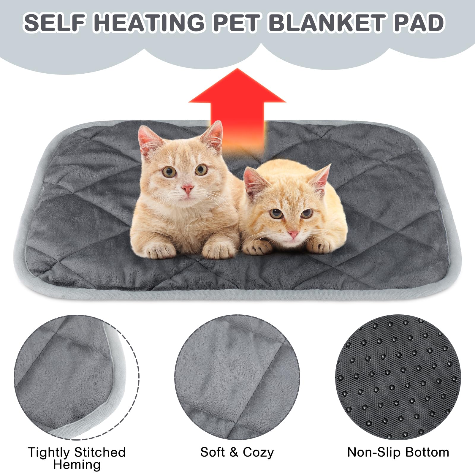 Clysee Self-Heating Cat Mat, Extra Warm Thermal Pet Bed, 16 x 20 Inch, Gray, Fluffy Fabric, Model KEN-Clysee-0452
