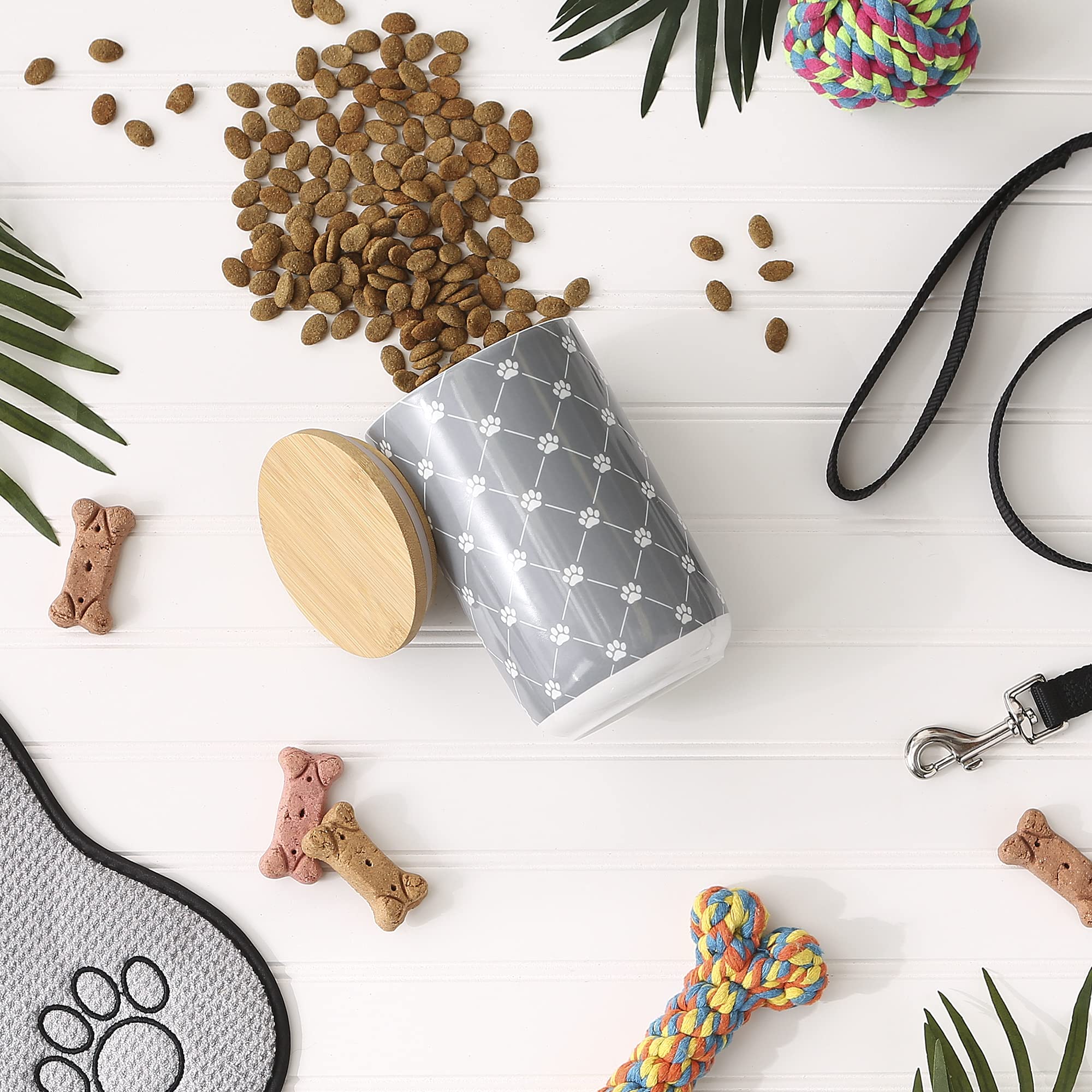 DII Gray Trellis Paw Ceramic Treat Canister
