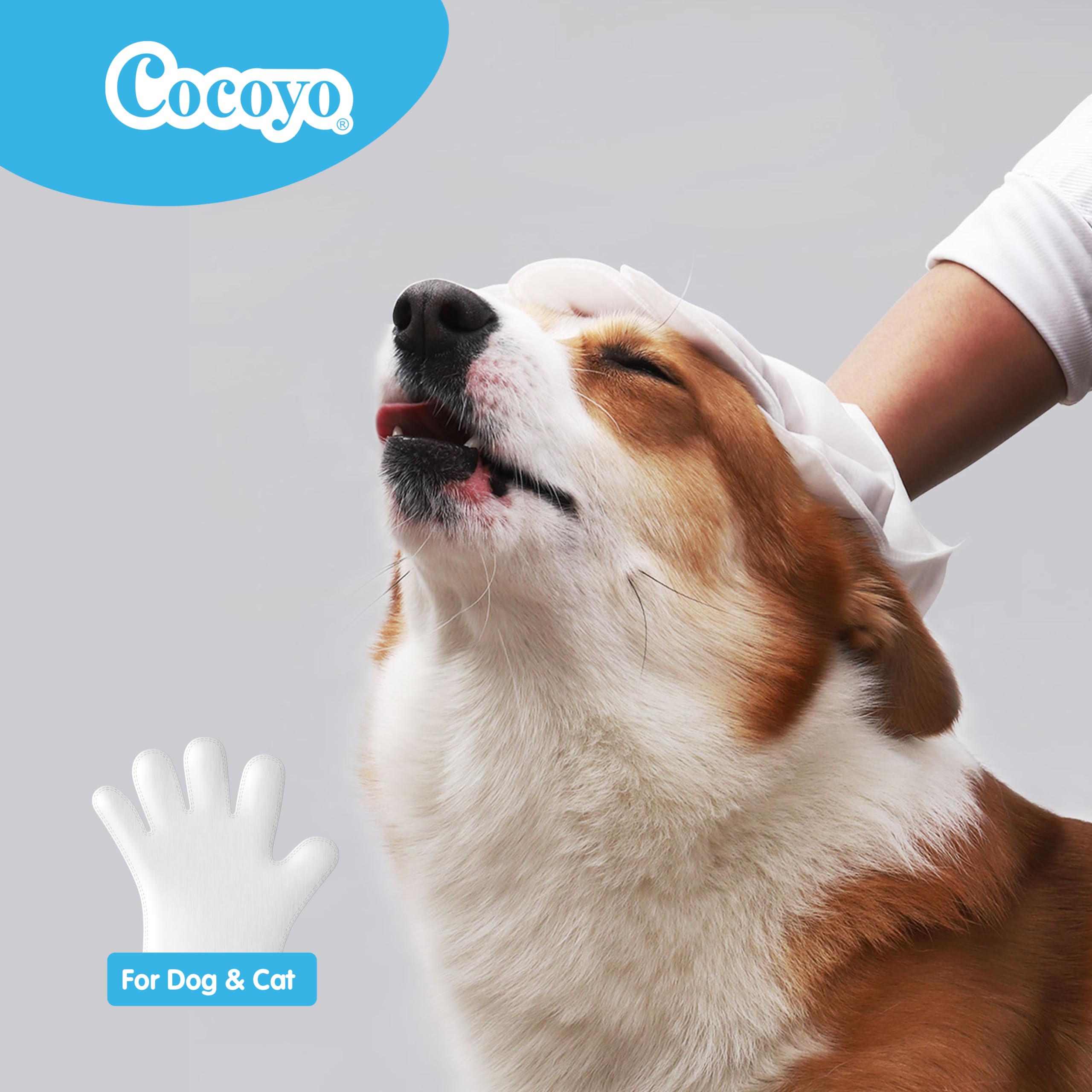 COCOYO Disposable Grooming Glove Wipes for Dogs & Cats, Rinse-Free, Fresh Mountain Pine Scent, 30 Individually Packed Wipes, White