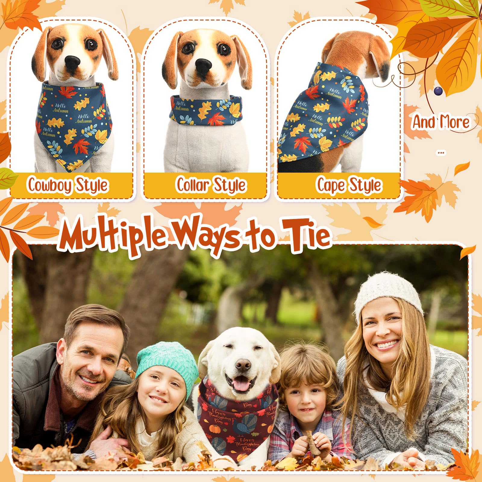 Lasnten 70 Pcs Fall Dog Bandanas Bulk Pumpkin Maple Leaves Bandana for Dogs Thanksgiving Pet Bibs Scarf for Small Medium Large A