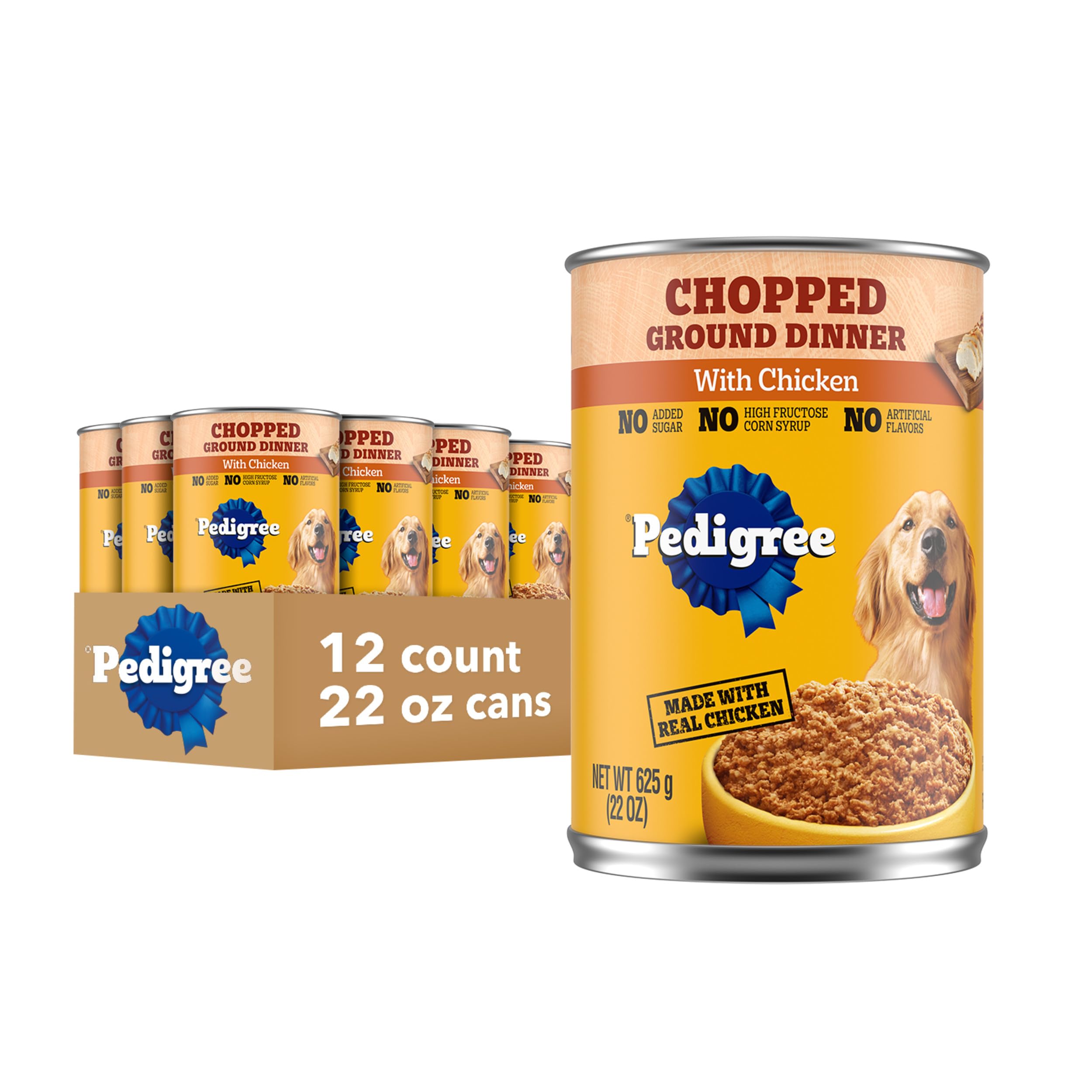 Pedigree Chopped Ground Dinner Adult Canned Soft Wet Dog Food With Chicken, 22 oz. Cans (12 Count, Pack of 1)