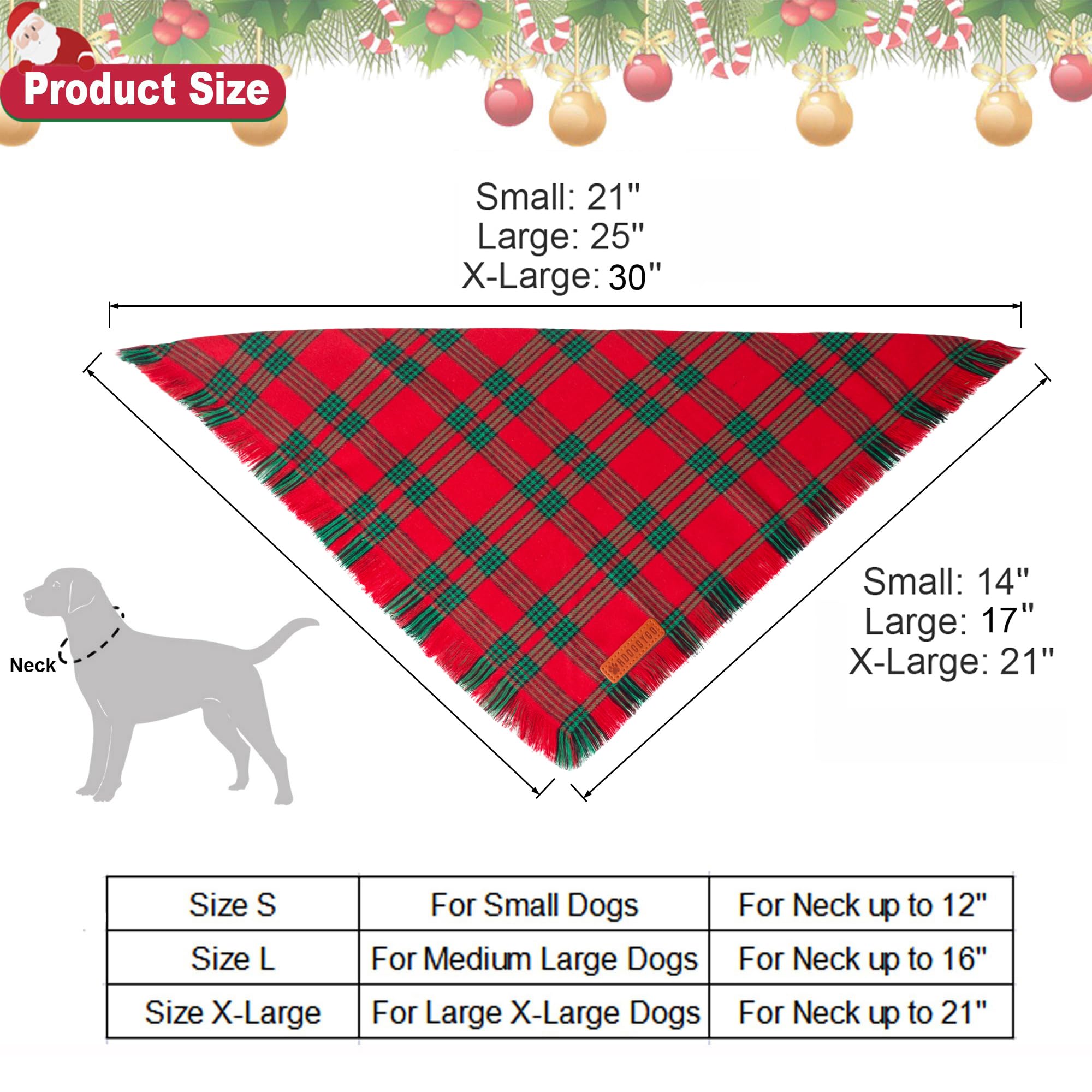 Adoggygo Christmas Dog Bandanas With Tassels Edges, Red Green Plaid Dog Christmas Scarf Bib, Multiple Sizes Offered, Christmas Bandanas For Small Dogs Puppies (Christmas-2, Small)