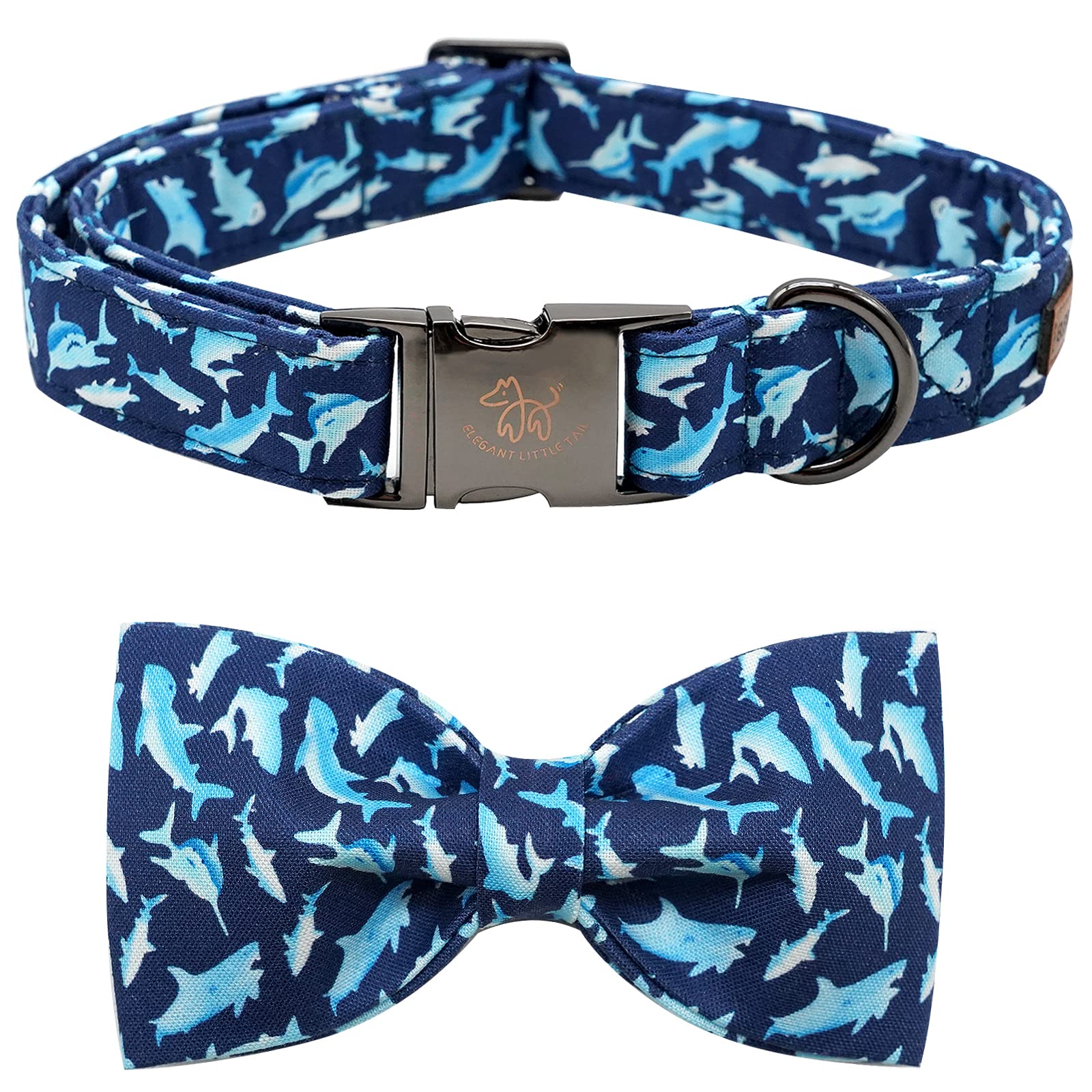 Elegant Little Tail Dog Collar With Bow, Shark Print Adjustable Dog Collar Cute Bowtie Dog Collar Boy Pet Collar For X-Large Dogs