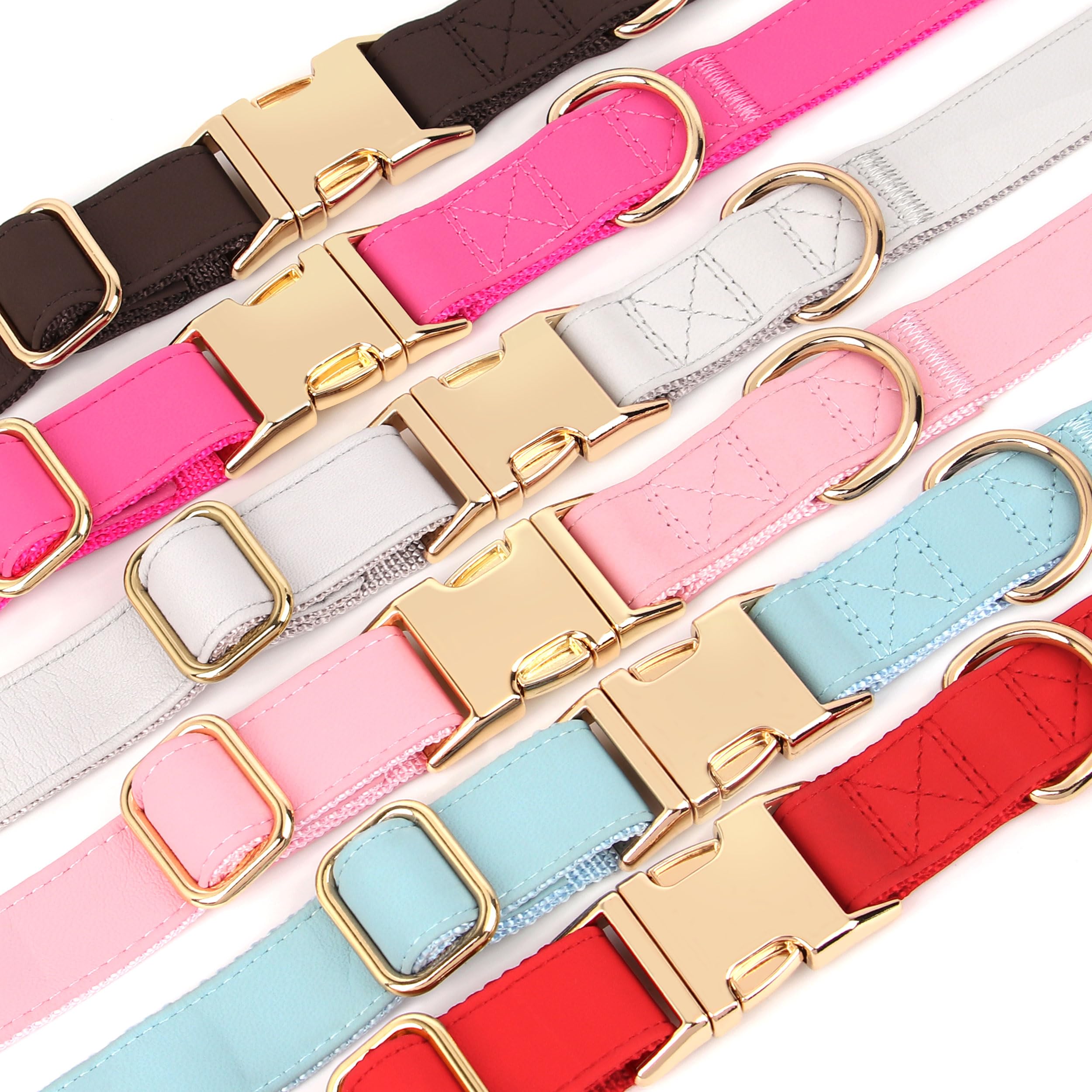 Pet Artist Charming Nylon Dog Collar With Leather Soft Comfy Elegant Nylon Collars For Dogs Small Medium Large 4 Bright Solid Color For Choosing Blue Red Brown Grey (Grey,Neck Fit 9-14'')