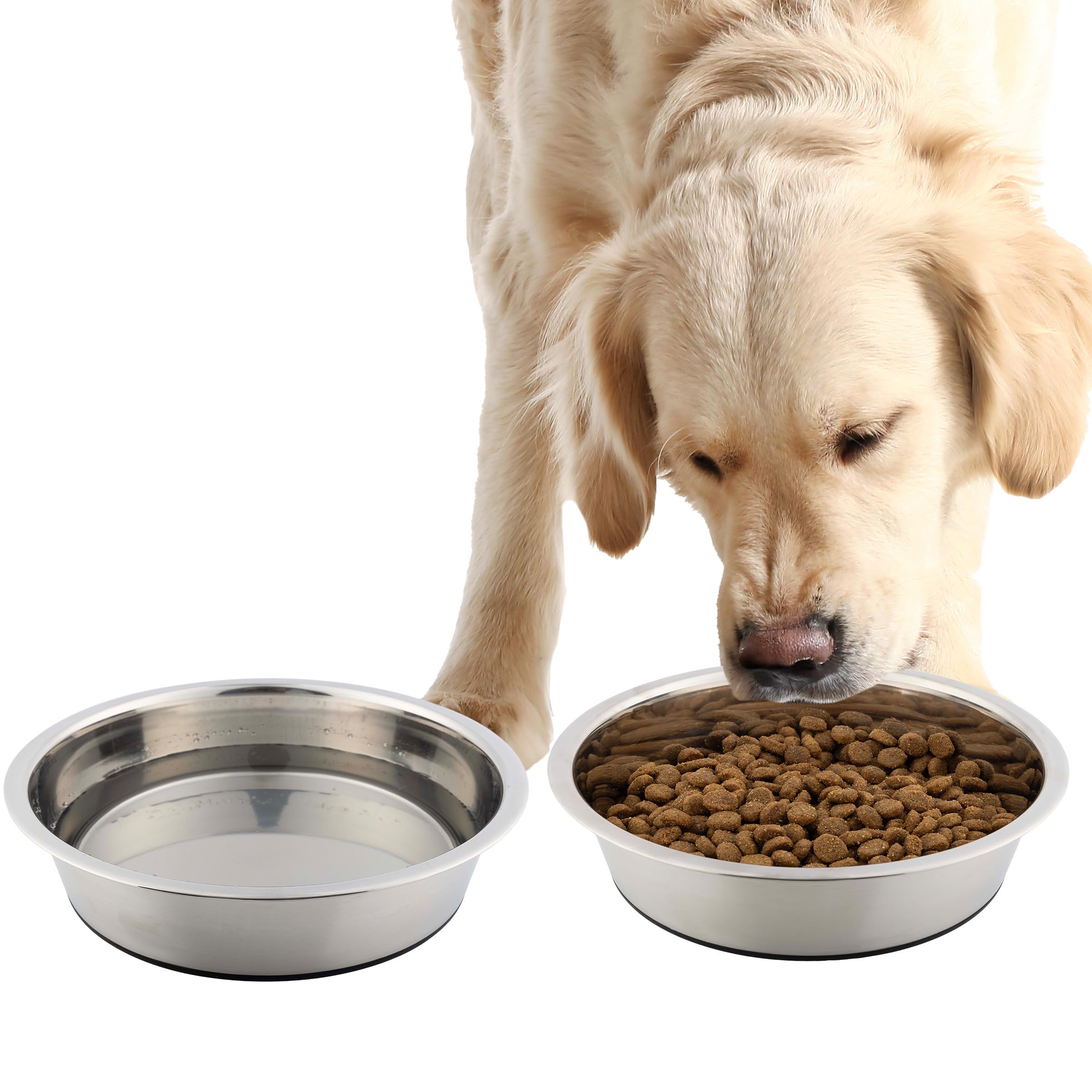 Set of 2 Stainless Steel Dog Bowls - 64oz/8 Cups Food and Water Bowls for Dogs and Cats - Non Slip Metal Pet Dishes for Medium t