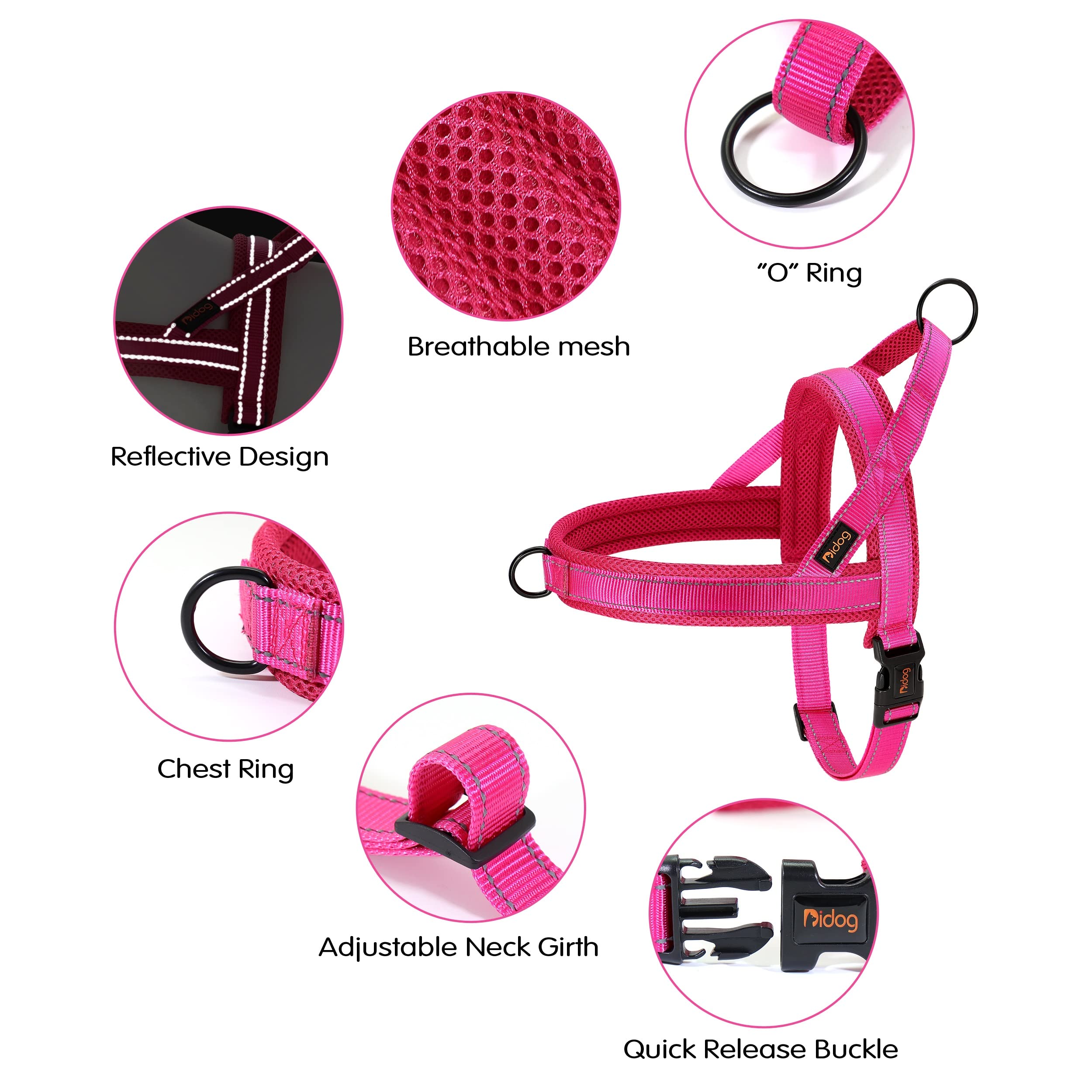 Didog Soft Mesh Padded Dog Vests Harness, Escape Proof / Quick Fit Reflective Dog Strap Harness,Easy For Walking Training (S:Chest 18-22', Mesh-Hot Pink)