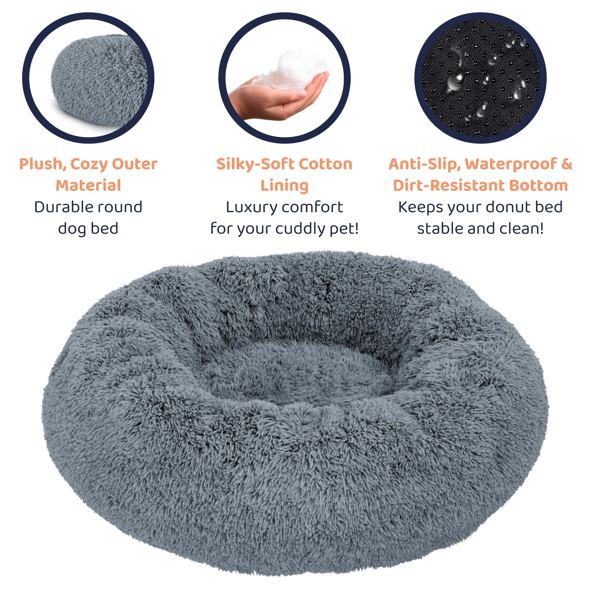 Petloox Donut Dog Bed - Premium Comfort For Anxiety Relief - Fluffy & Calming Design With Ultra-Plush Support | Cozy Round Dog B