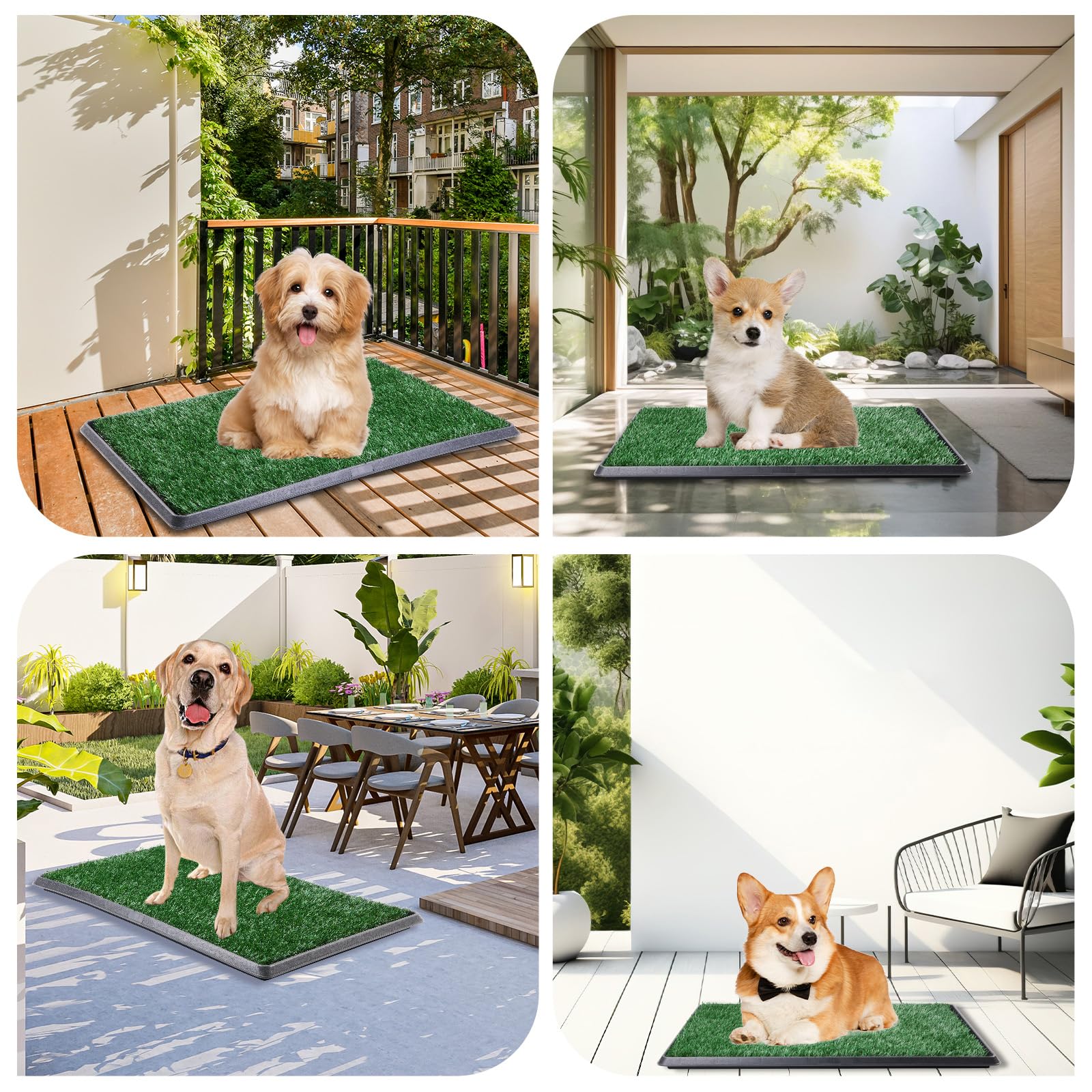 LOOBANI Dog Grass Pad with Tray, Indoor Potty for Dogs, 23.6" x 35.5", Green, Includes 2 Replacement Pee Pads