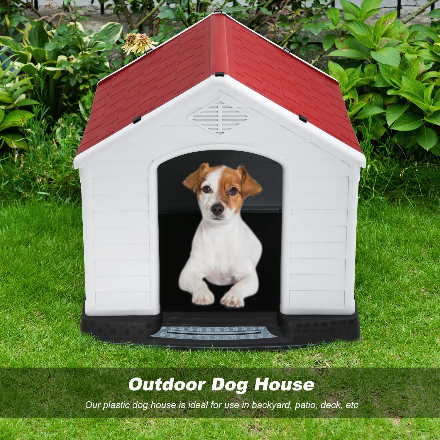FDW Dog House Indoor Outdoor Durable Ventilate Waterproof Pet Plastic Dog House for Small Medium Large Dogs Insulated Puppy Shel