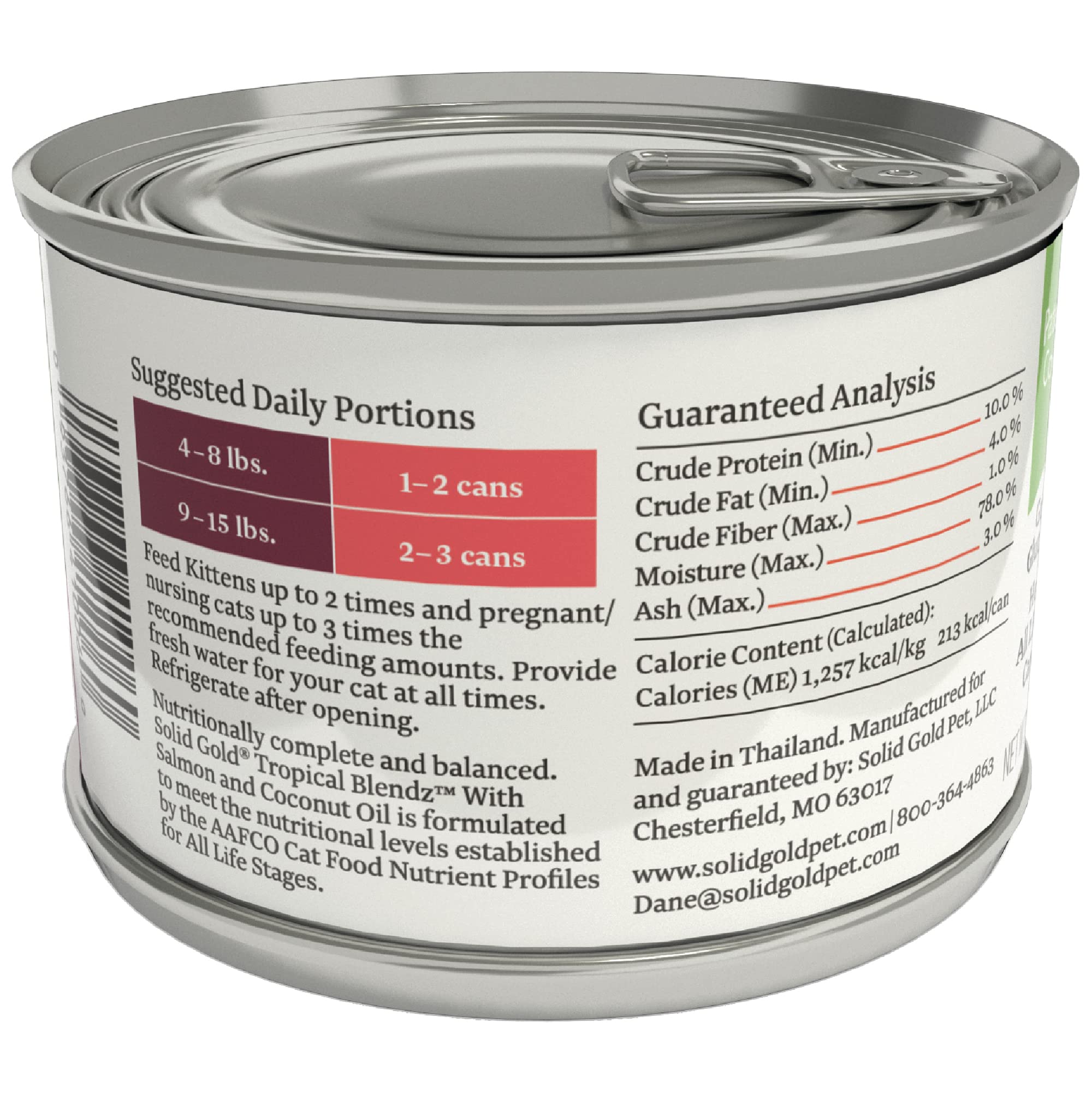 Solid Gold Tropical Blendz Salmon Pate in Coconut Oil - Nutrient-Rich Wet Cat Food for All Life Stages, 16 Pack