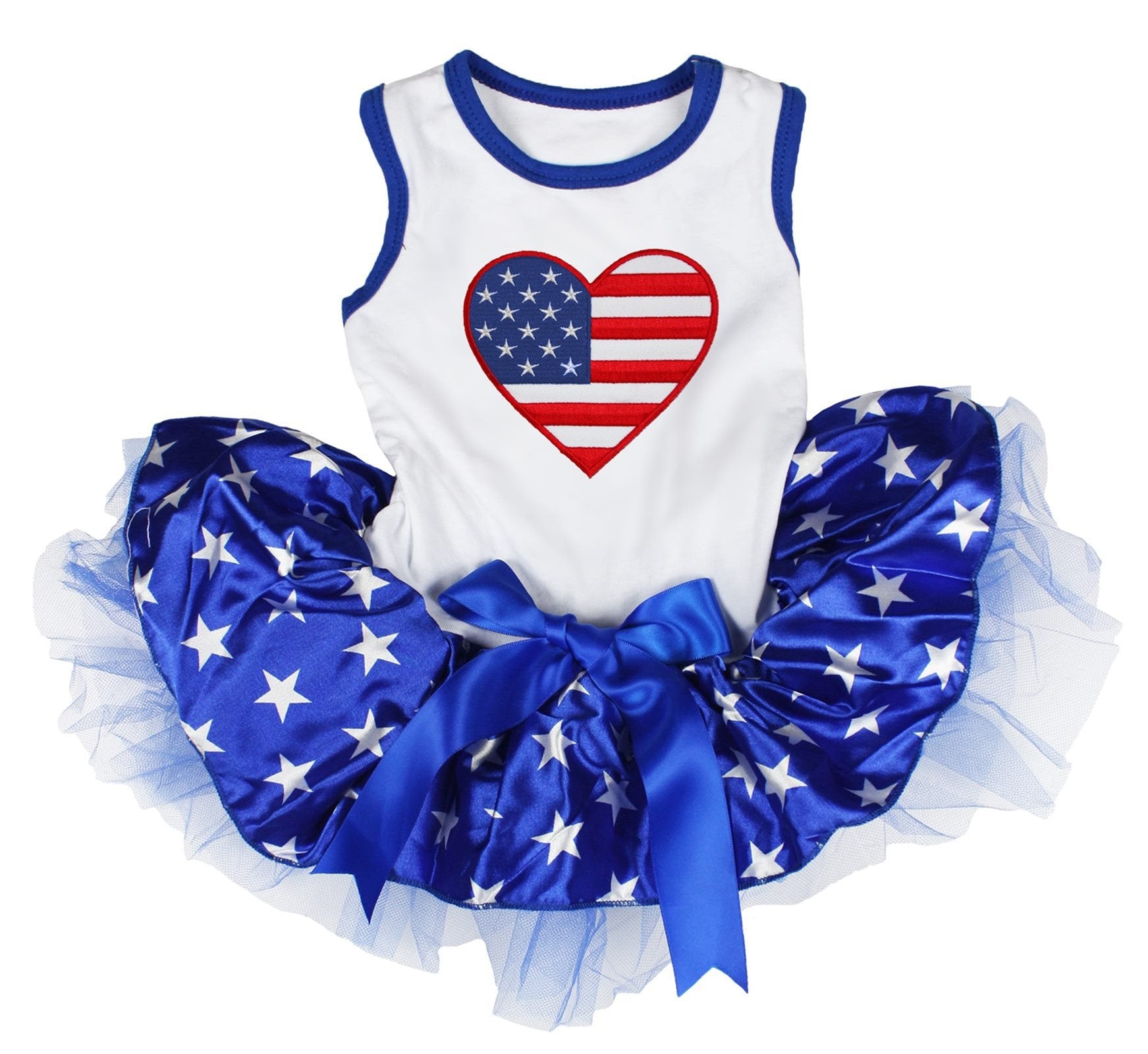 Petitebella Usa Heart Puppy Dog Dress (White/Blue Stars, Medium)