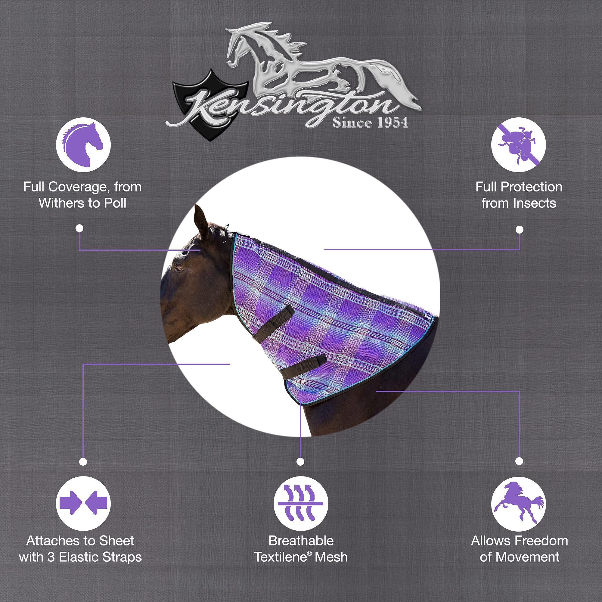 Kensington Protective Products Signature Textilene Nylon-Lined Neck Piece, Medium, Lavender Mint Plaid