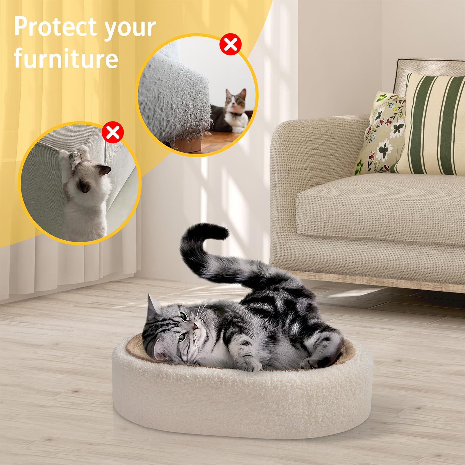 Fengsaobao Cat Scratcher Bed 2 In 1, Sisal Cat Scratching Pads Beds For Kitten, With Anti-Slip, Protect Furniture Sofa, No Debri