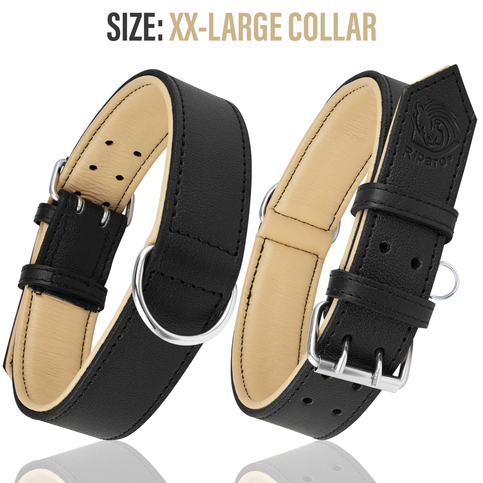 Riparo Leather Dog Collar - Heavy Duty Wide Dog Collar For Small, Medium, Large And Extra Large Dogs With Dog Tag Holder (L: 1.5