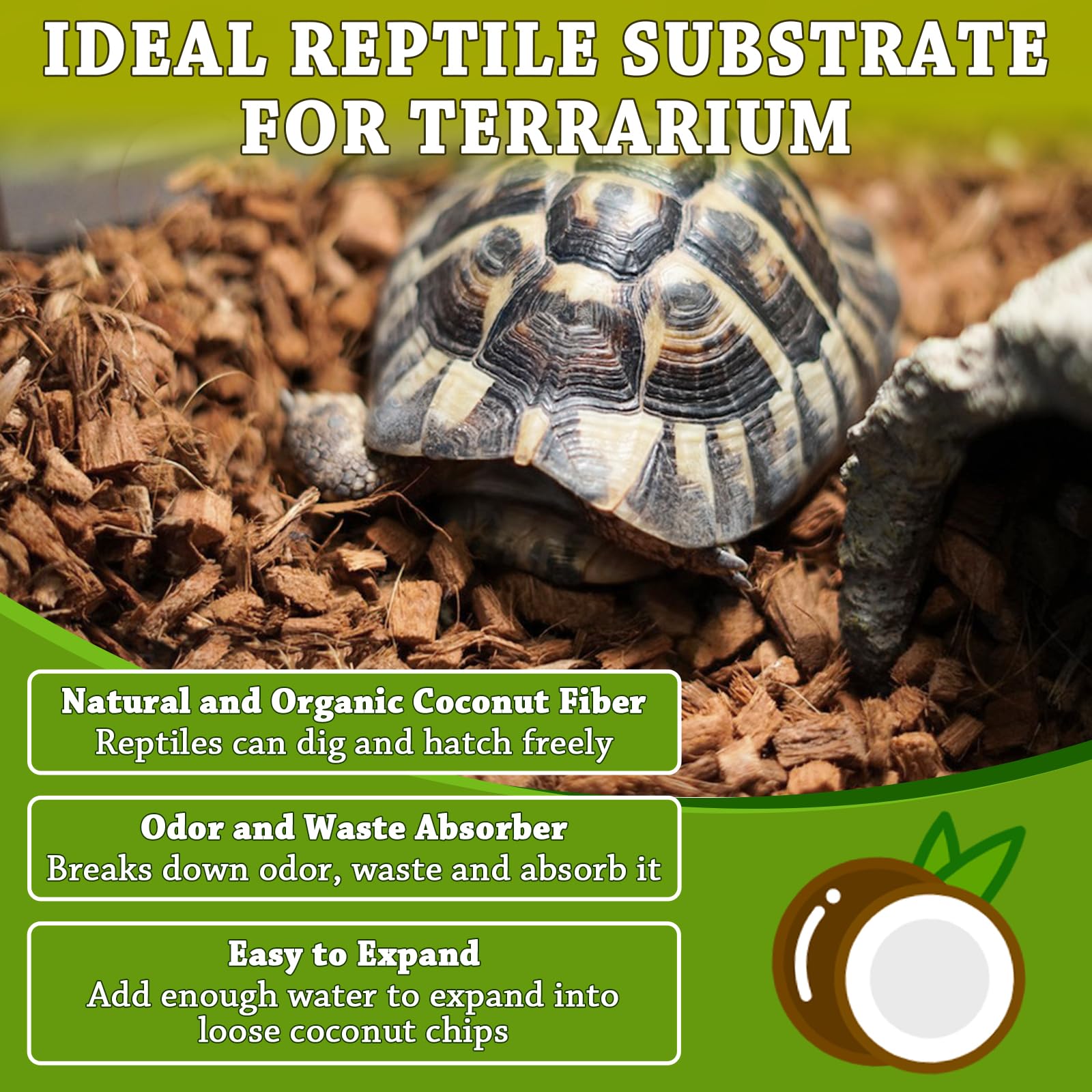Zeedix Natural Coconut Chips Substrate For Reptiles, Coconut Fiber Husk Reptiles Bedding, Compressed Coco Chips Substrate For Ba