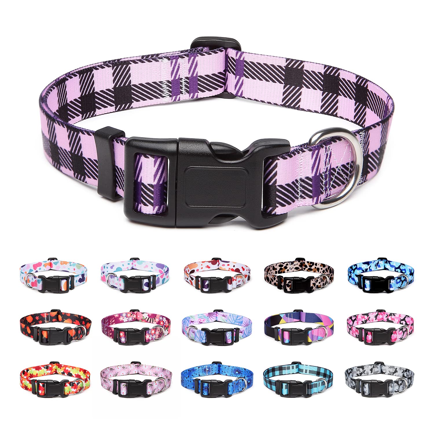 Suredoo Adjustable Dog Collar With Patterns, Ultra Comfy Soft Nylon Breathable Pet Collar For Small Medium Large Dogs (S, Purple