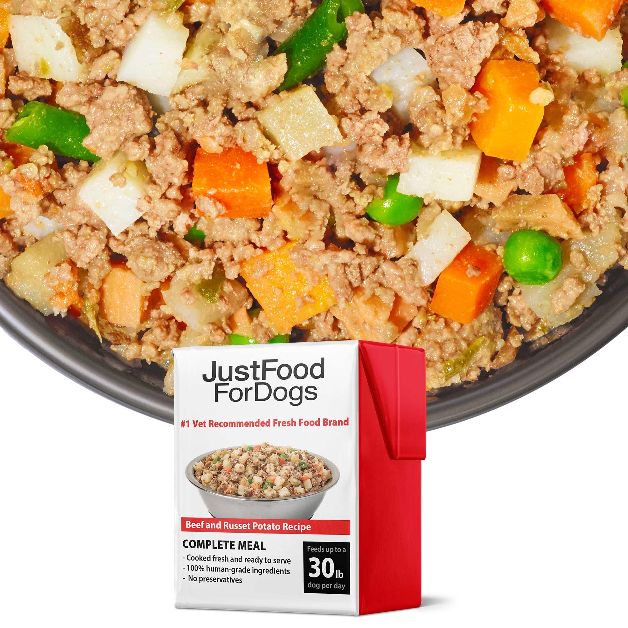 JustFoodForDogs Pantry Fresh Wet Dog Food, Complete Meal or Dog Food Topper, Beef & Russet Potato Human Grade Dog Food Recipe - 