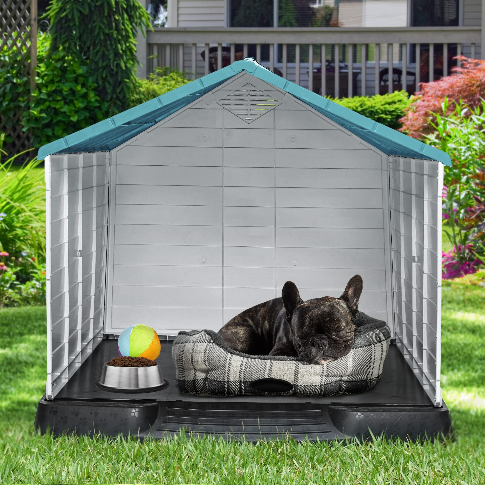 Yitahome 41'' Large Plastic Dog House Outdoor Indoor Doghouse Puppy Shelter Water Resistant Easy Assembly Sturdy Dog Kennel With