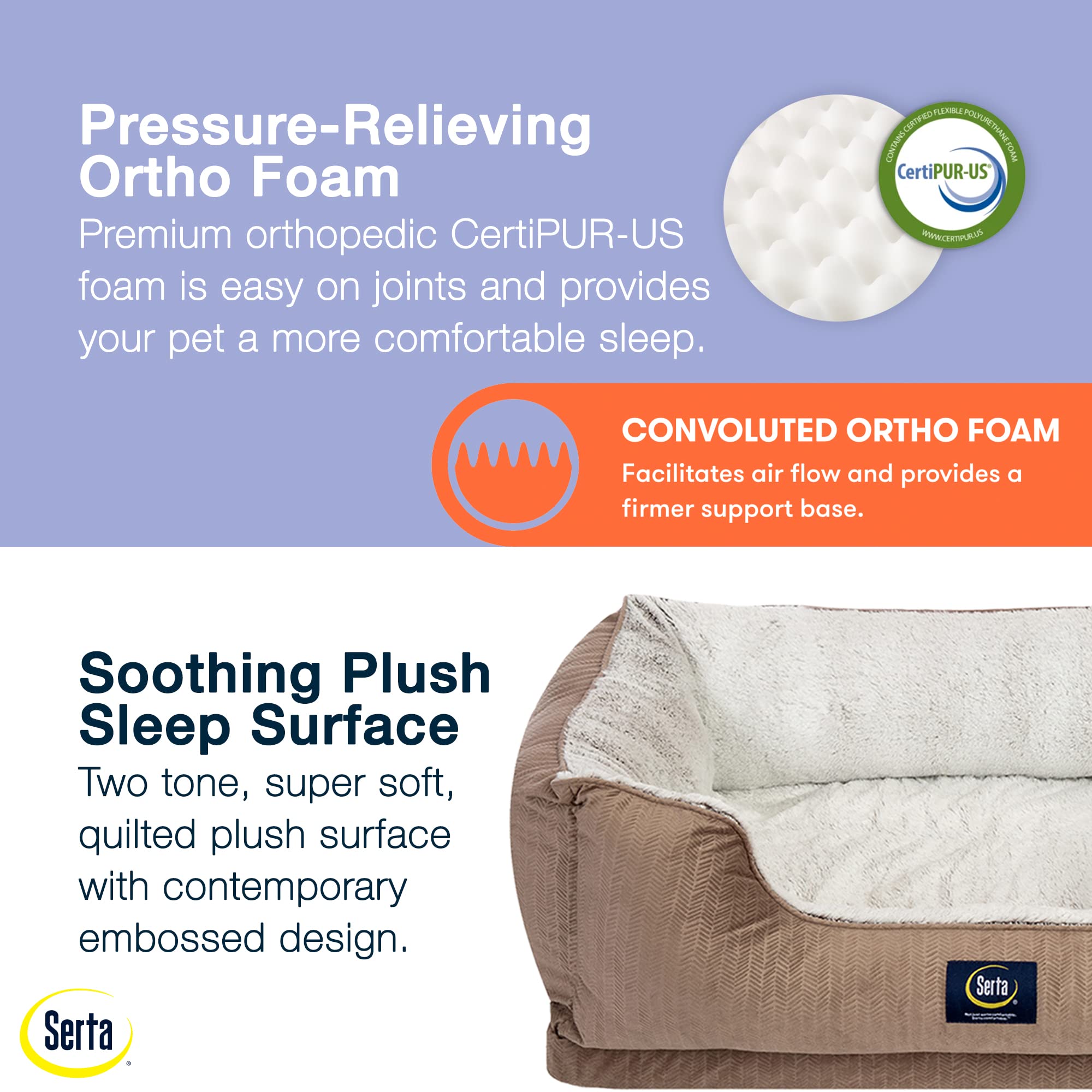 Serta Orthopedic Cuddler Dog Bed – X-Large, Chocolate Brown, 44"L x 30"W x 10"Th, Durable Polyester Material
