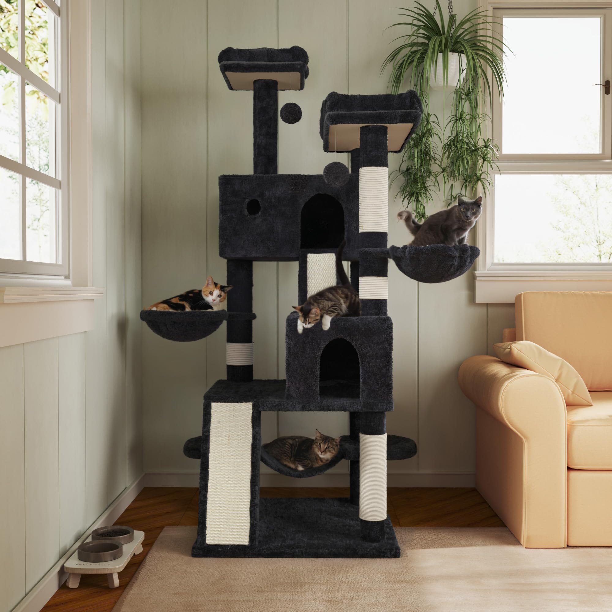 Muticor 66 Inches Multi-Level Large Cat Tree Tower For Indoor Big Feline/Cozy Plush Perches/Condo/Sisal Scratching Posts/Hammock