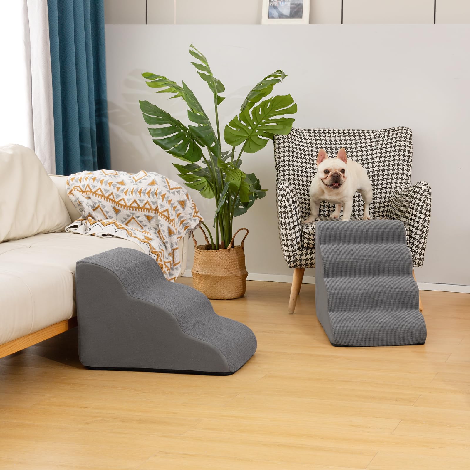 Aodisman Dog Steps for Bed, 4-Step Dog Stairs Ramp for Small Dogs and Cats, Indoor Non-Slip Pet Stairs Suitable for Older, Short