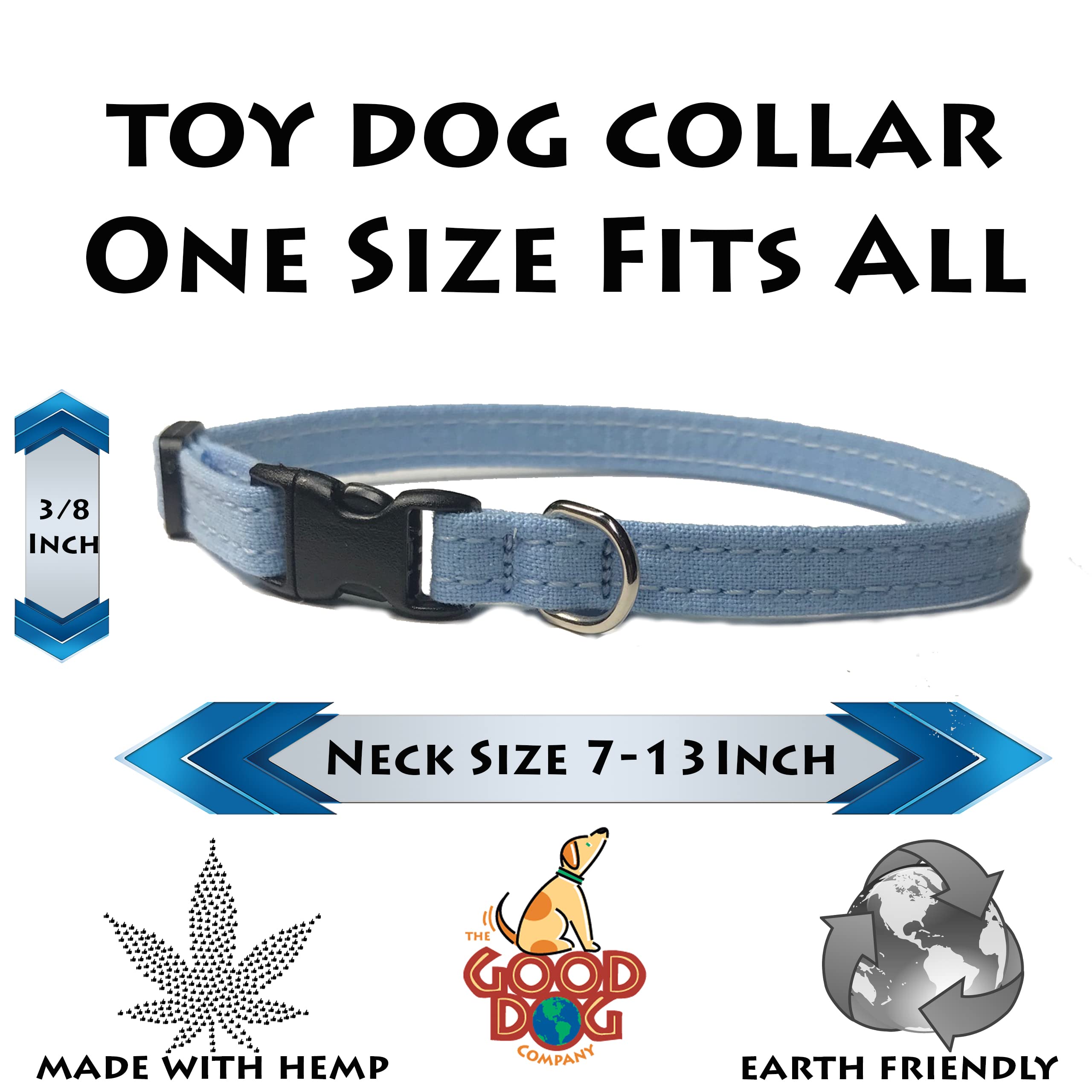 Hemp Toy Dog Collar, Puppy Dog Collar Available In Red, Yellow, Brown, Green, Blue, Purple, Pink, White, & Lt. Blue For Small An