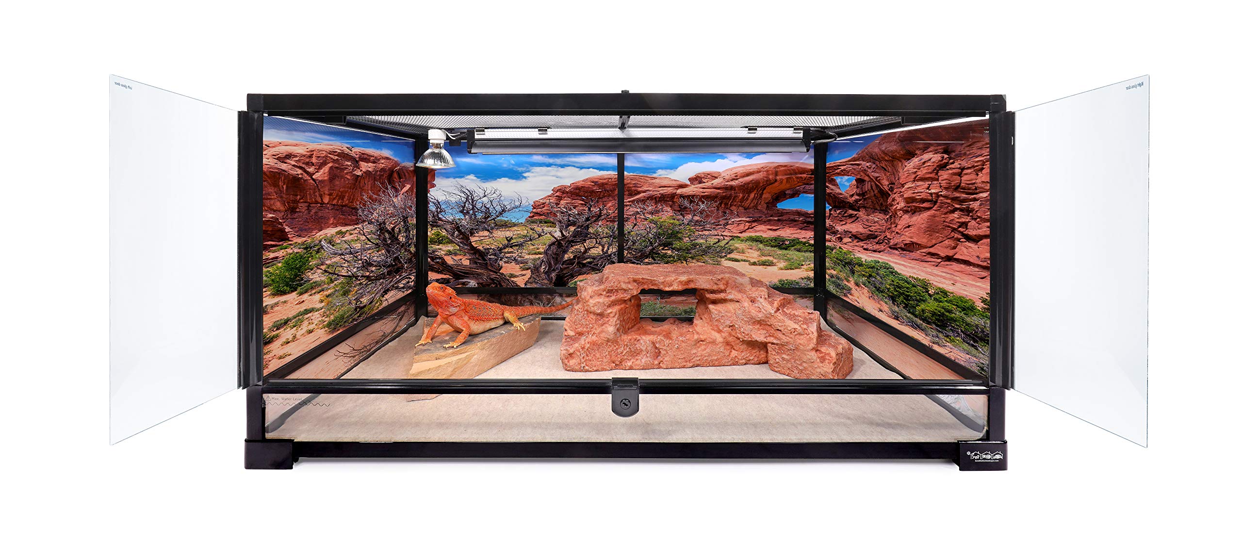 Reptile Habitat Background; Double Arch With Tree, For 48Lx24Wx24H Terrarium, 3-Sided Wraparound
