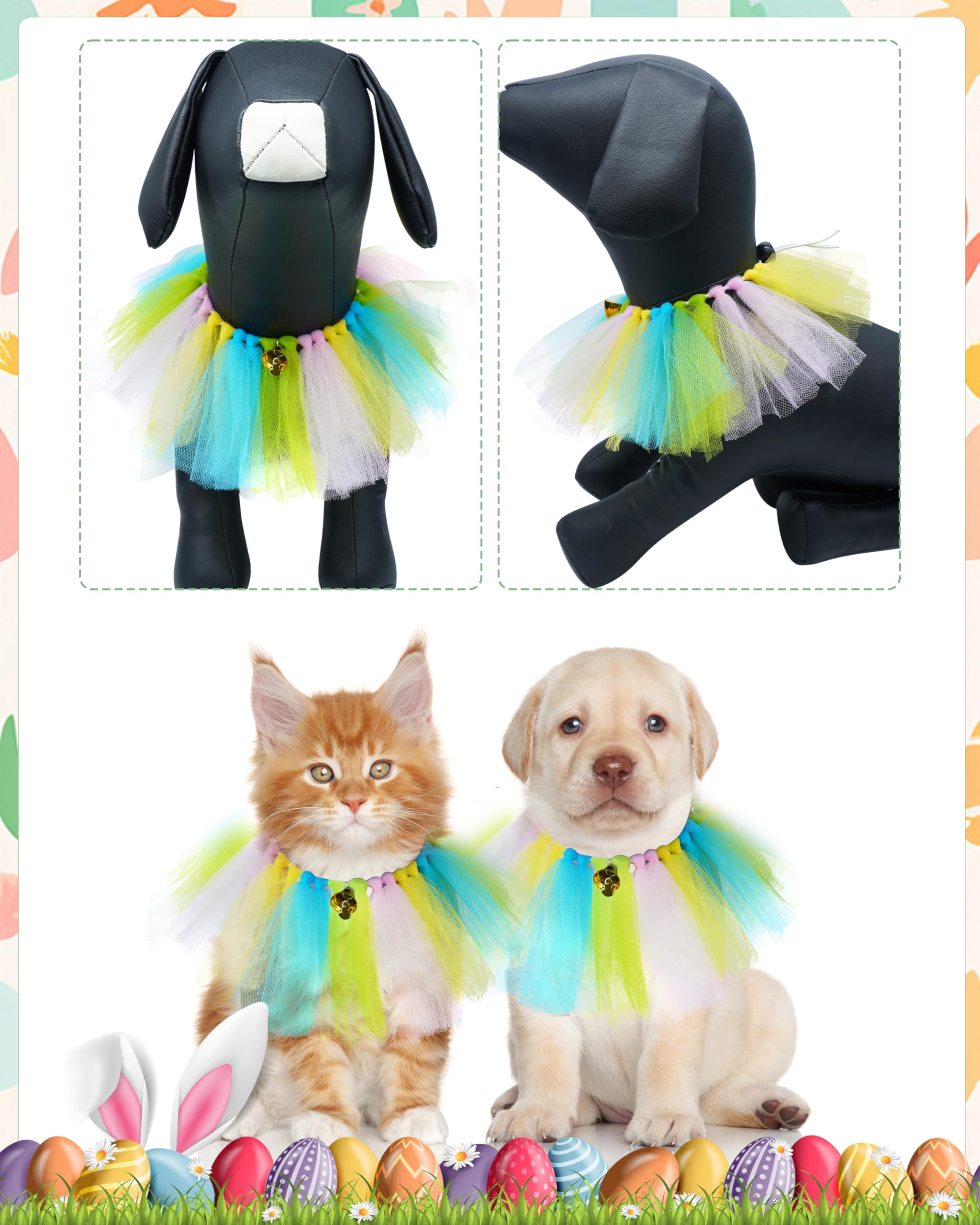 Pet Show Easter Dog Tutu Collar With Bell Drawstring Tutu Necklace For Small Dogs Cats Adjustable Scarf Green Pink Yellow & Blue