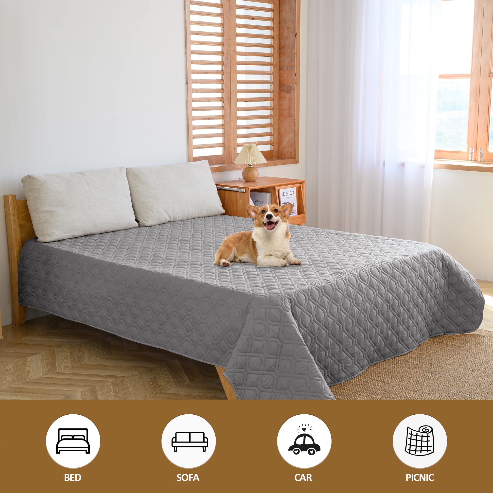 CHHKON Waterproof Dog Bed Covers, 52x82, Grey & Dark Grey Pet Blanket, Furniture Protector for Couch Protection