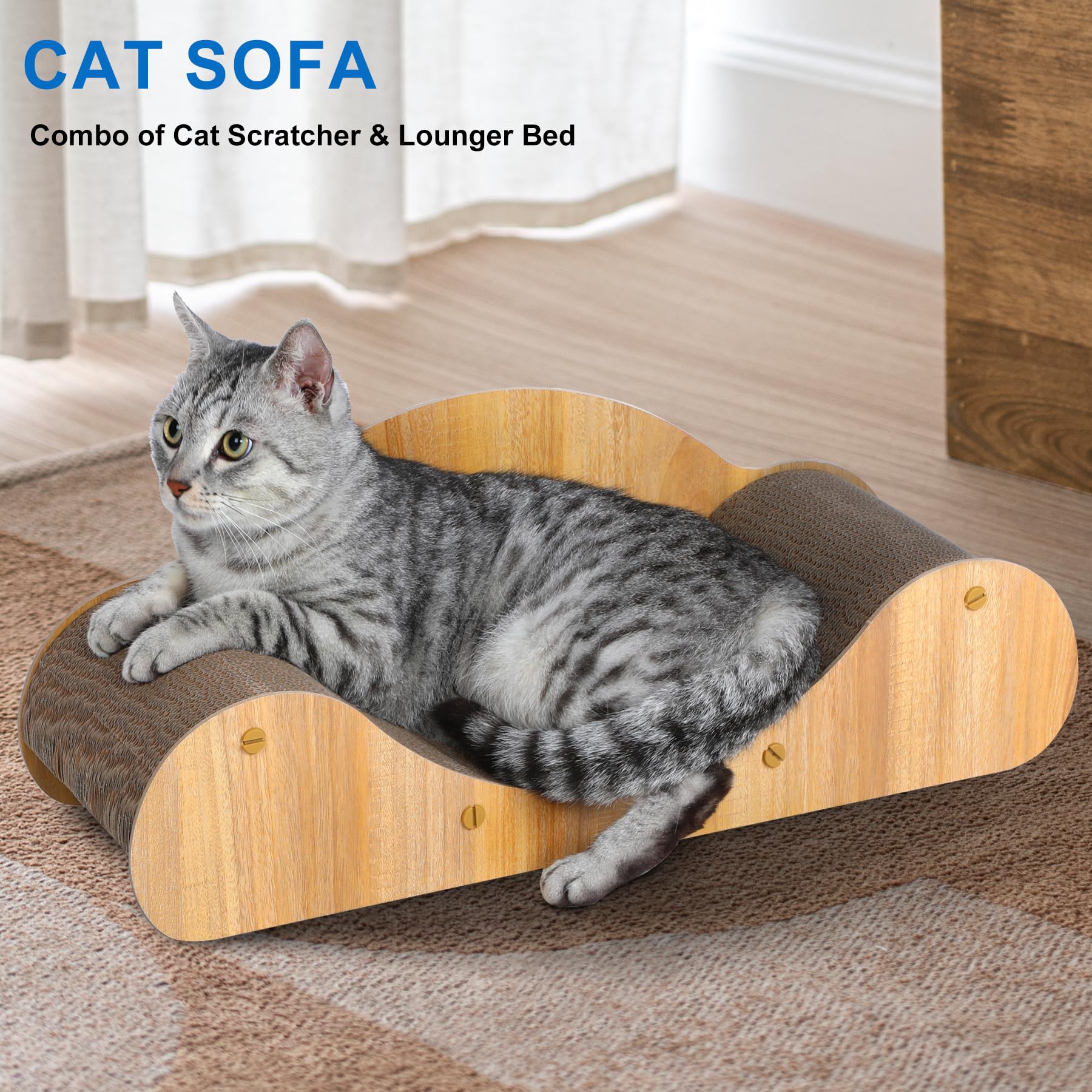 Simple Deluxe Cat Scratcher Cardboard Bed, Natural Solid Wood Scratch Lounger for Scratching&Sleeping, 23 inches Scratching Boar