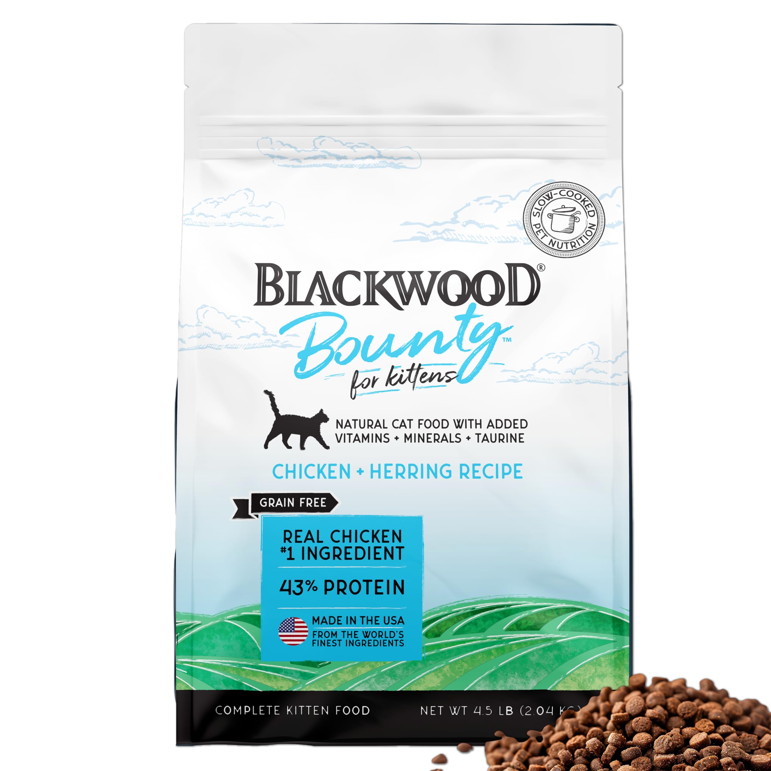 Blackwood Bounty Dry Cat Food, Kitten Formula, Chicken & Herring Recipe, 4.5 Pound Bag, High Protein, Grain Free