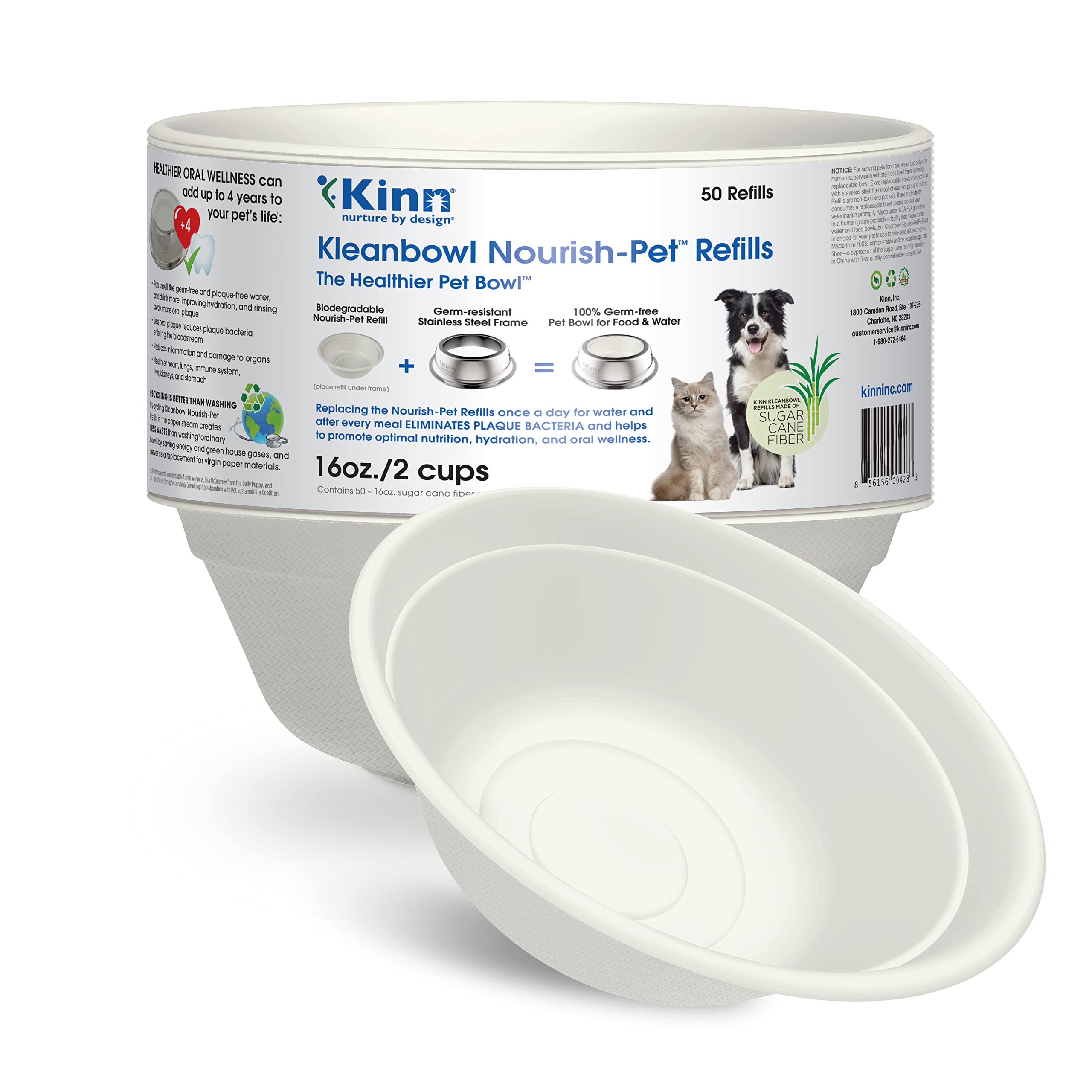Kinn Kleanbowl Disposable Dog Food Bowls, 16 oz (Pack of 50) - Frame System Refills, Use for Travel, Boarding, or Crate, Compost