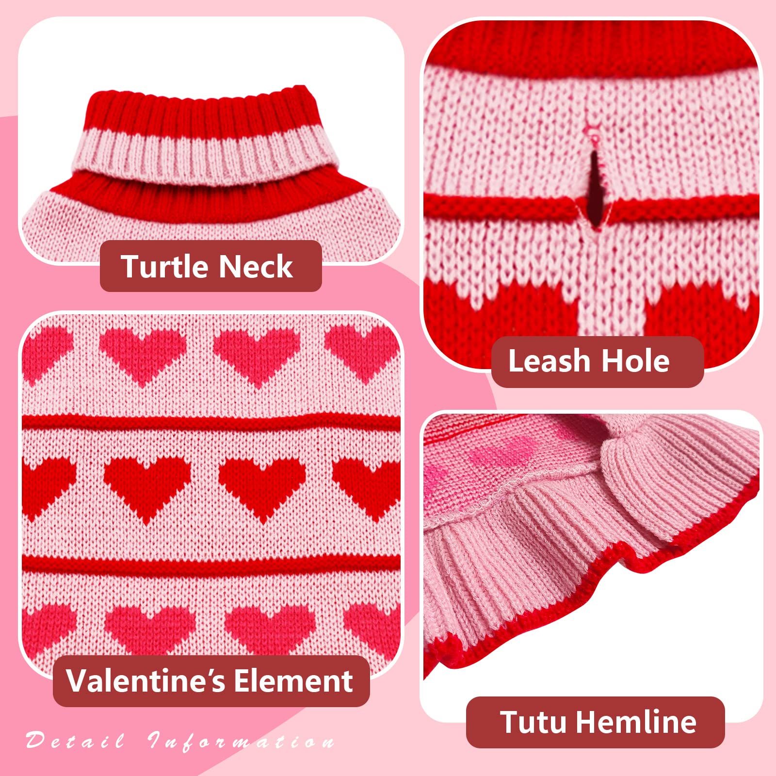 Kyeese Valentines Day Dog Sweaters Cute Red Love Design Dog Sweaters With Leash Hole Pet Sweater Pet Clothes,Xl