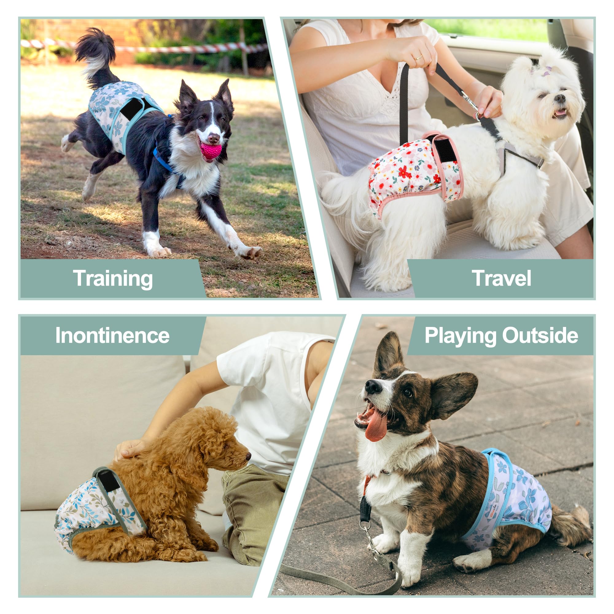 Grecle Washable Female Dog Diapers (3 Pack) - No Leak Reusable Diapers For Doggy Female In Period - Highly Absorbent Dog Heat Panties With Adjustable Snaps L