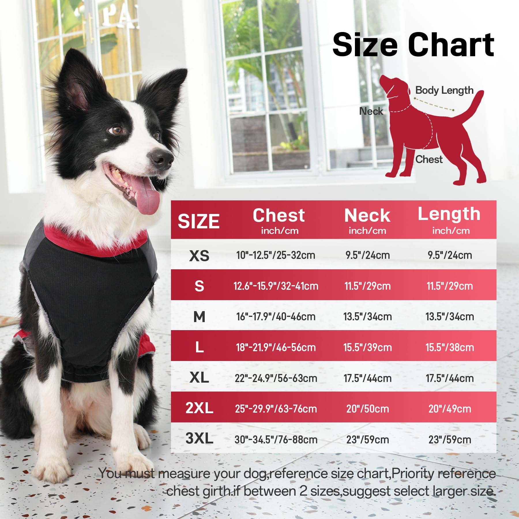 Joydaog Warm Fleece Dog Coats For Medium Dogs,D-Rings Waterproof Puppy Jacket For Cold Winter,Red Xl