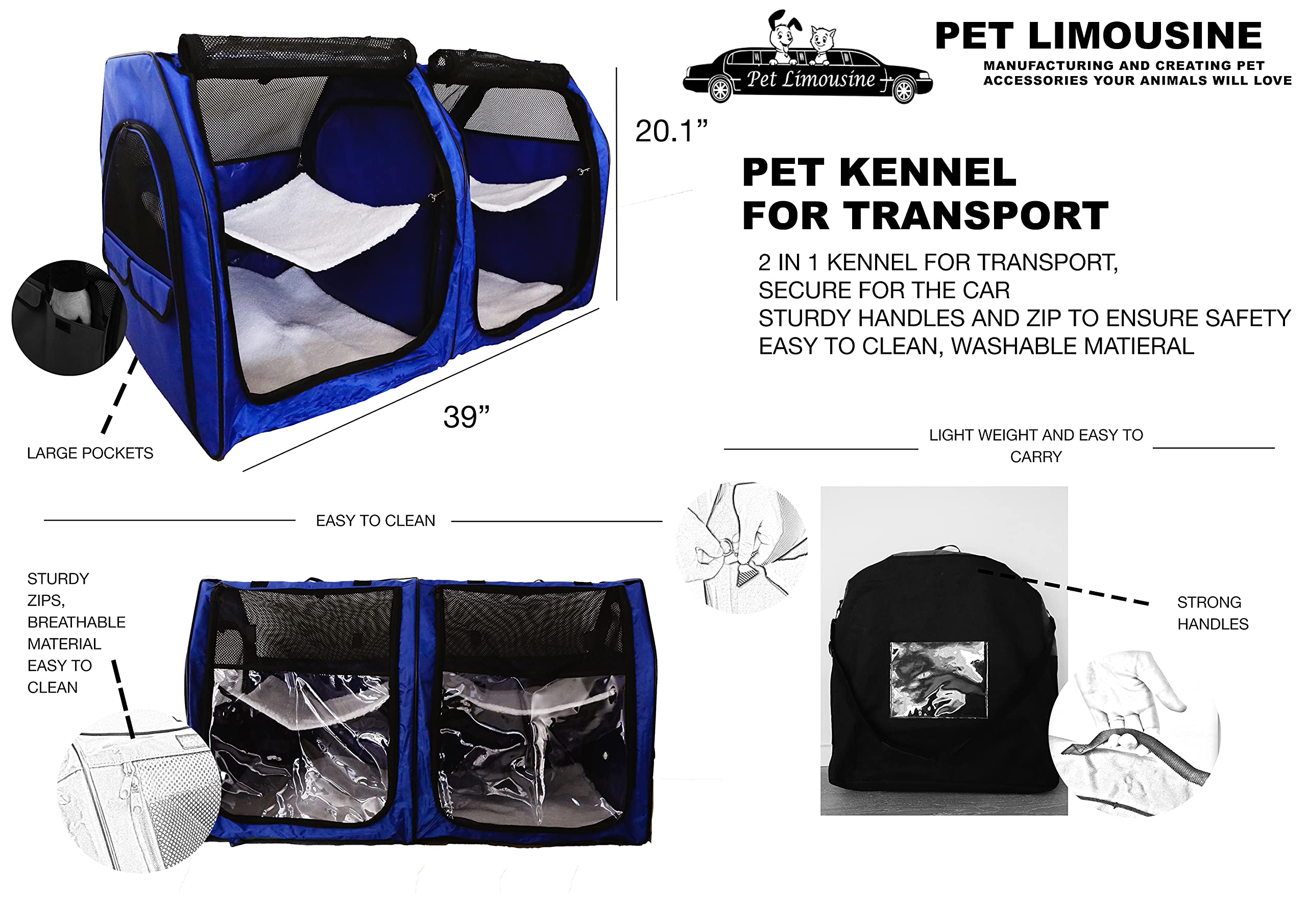 HandinHandCreations Portable Cat Show House - Blue Plastic Double Crate with Soft Mats for Home or Travel