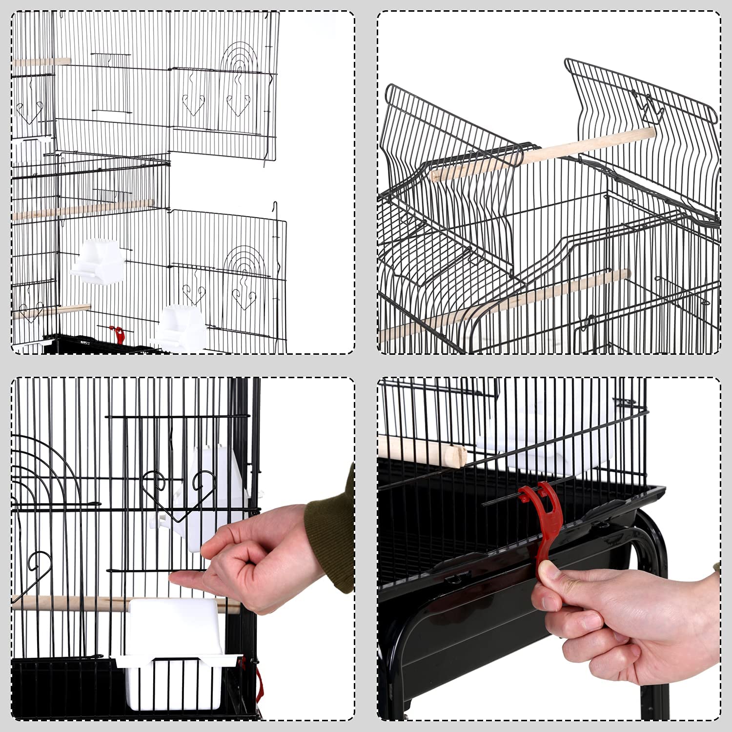 Hcy Bird Cage Parakeet 64 Inch Open Top Standing Parrot Accessories With Rolling Stand For Medium Small Cockatiel Canary Conure