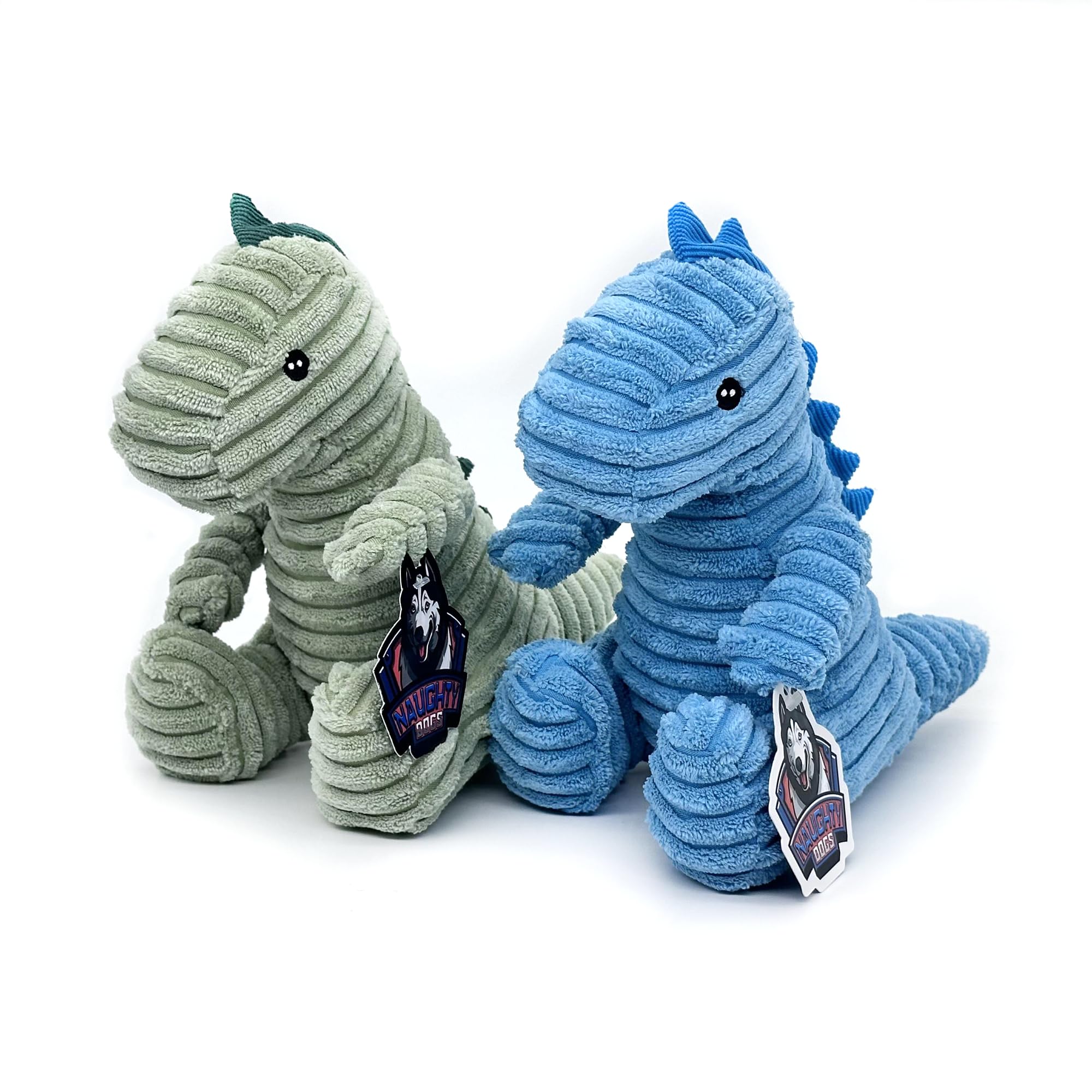 Morelife Naughty Dogs Dinos Plush Squeaky Toy| For Small Medium Large Dogs, All Dog Breeds, Blue And Green Bundle
