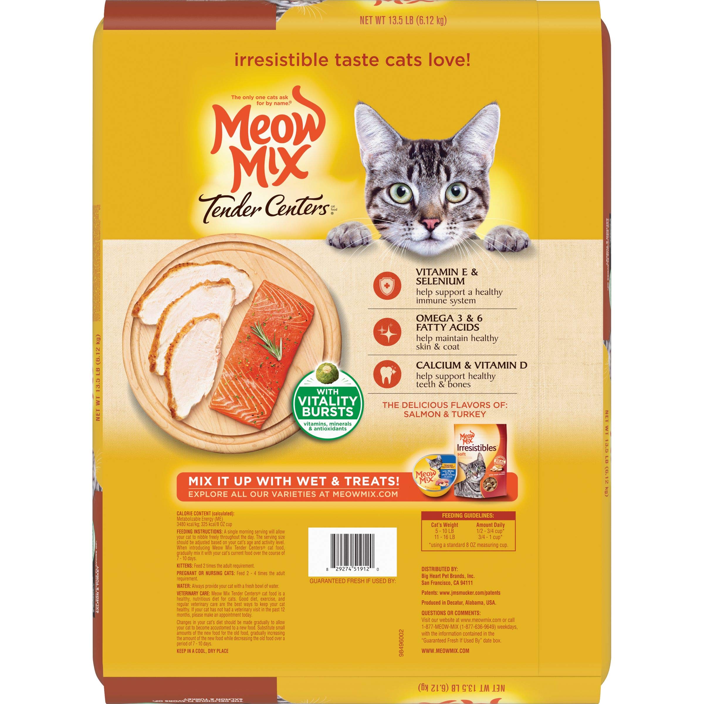 Meow Mix Tender Centers Dry Cat Food, Salmon & Turkey with Vitality Bursts, 13.5 Pound Bag