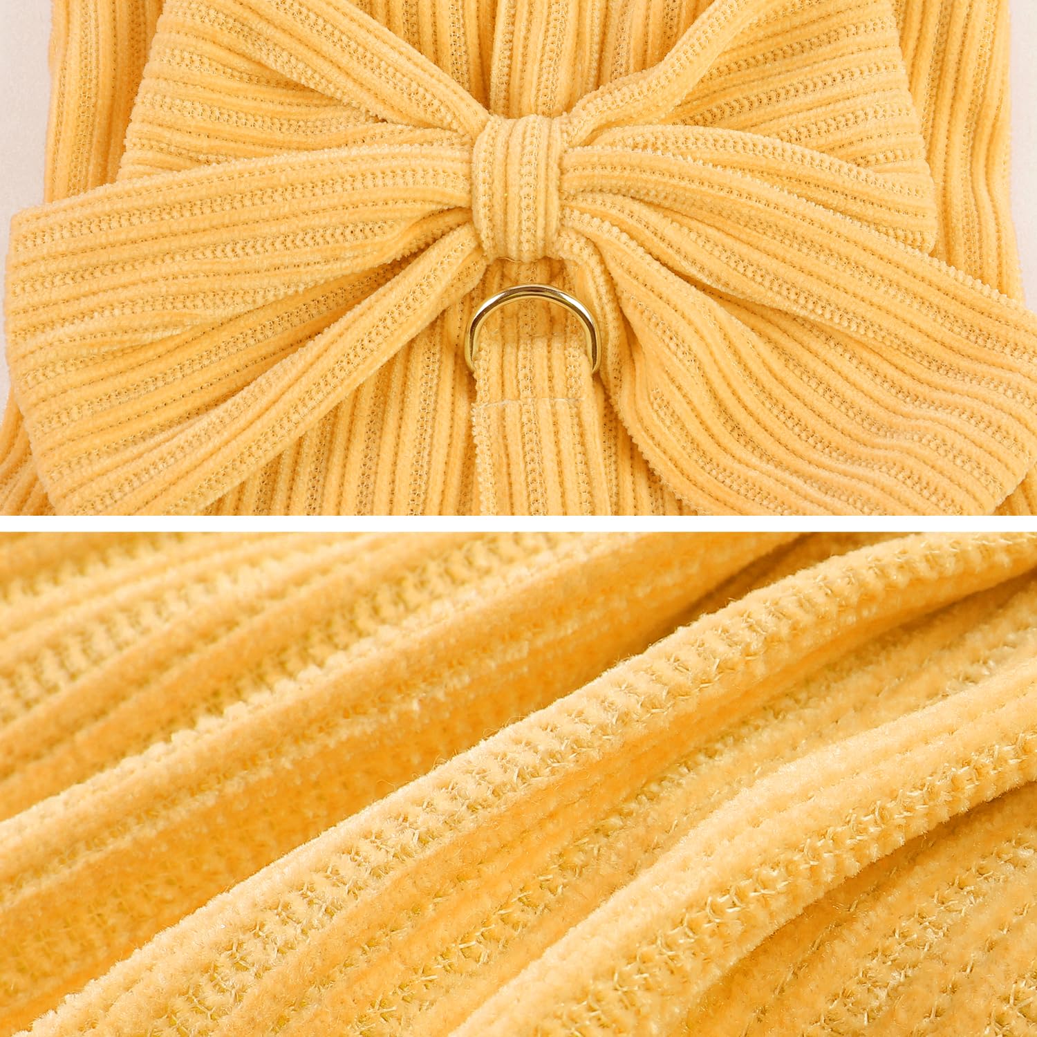 Dog Striped Dress,Pet Girl Bow Costume With Ring And Harness Leash,Dog Wedding Birthday Party Dress(Yellow,Large)