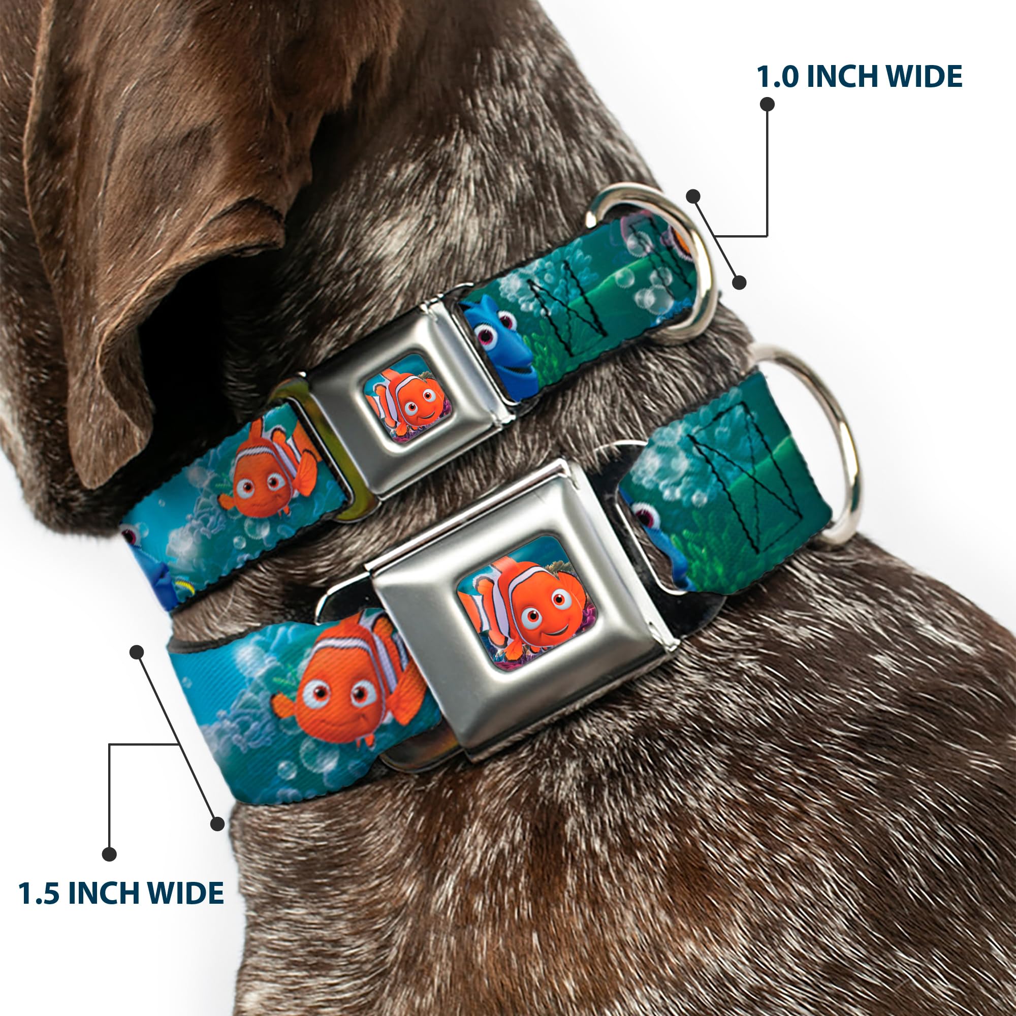 Dog Collar Seatbelt Buckle Nemo Dory Poses 13 To 18 Inches 1.5 Inch Wide