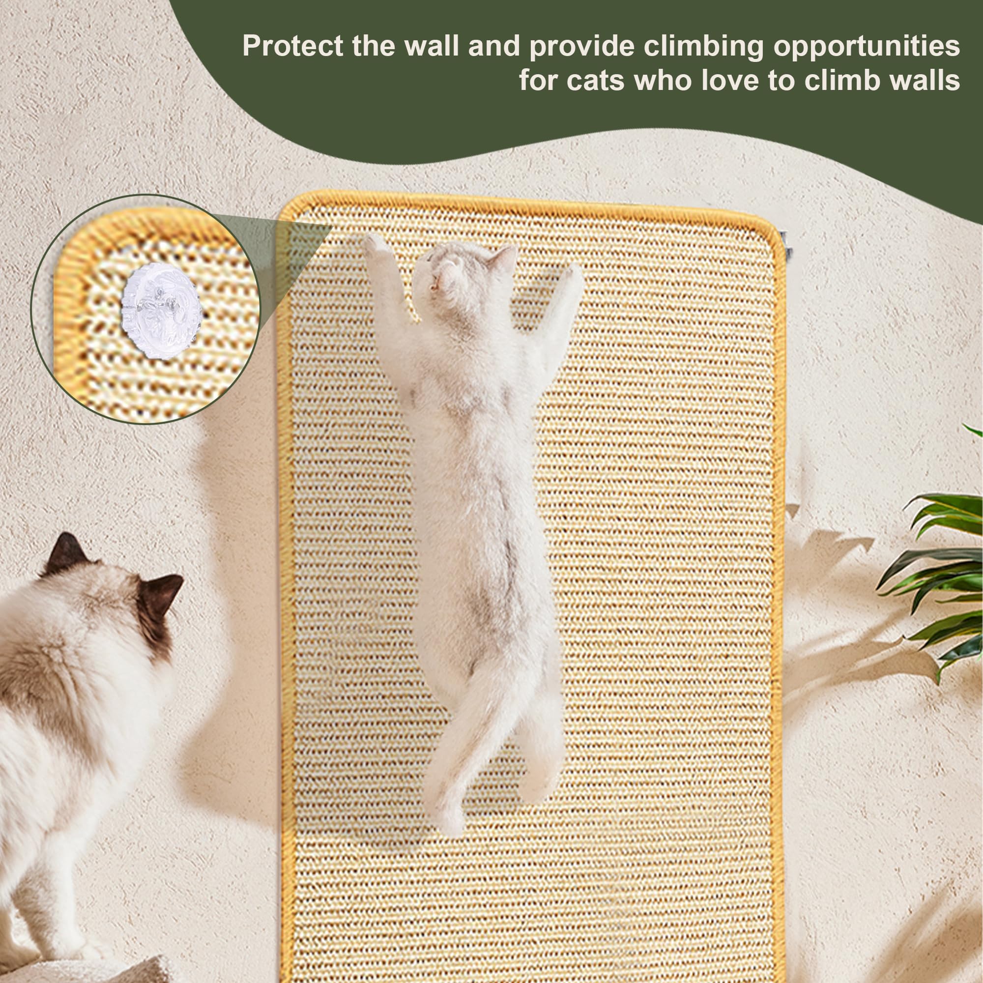 Sisal Cat Scratching Mat, 3 Packs Natural Fabric 23.6 X 15.8 Scratching Pad With Cute Playing Toy And Spiral Nails, Wall Scr