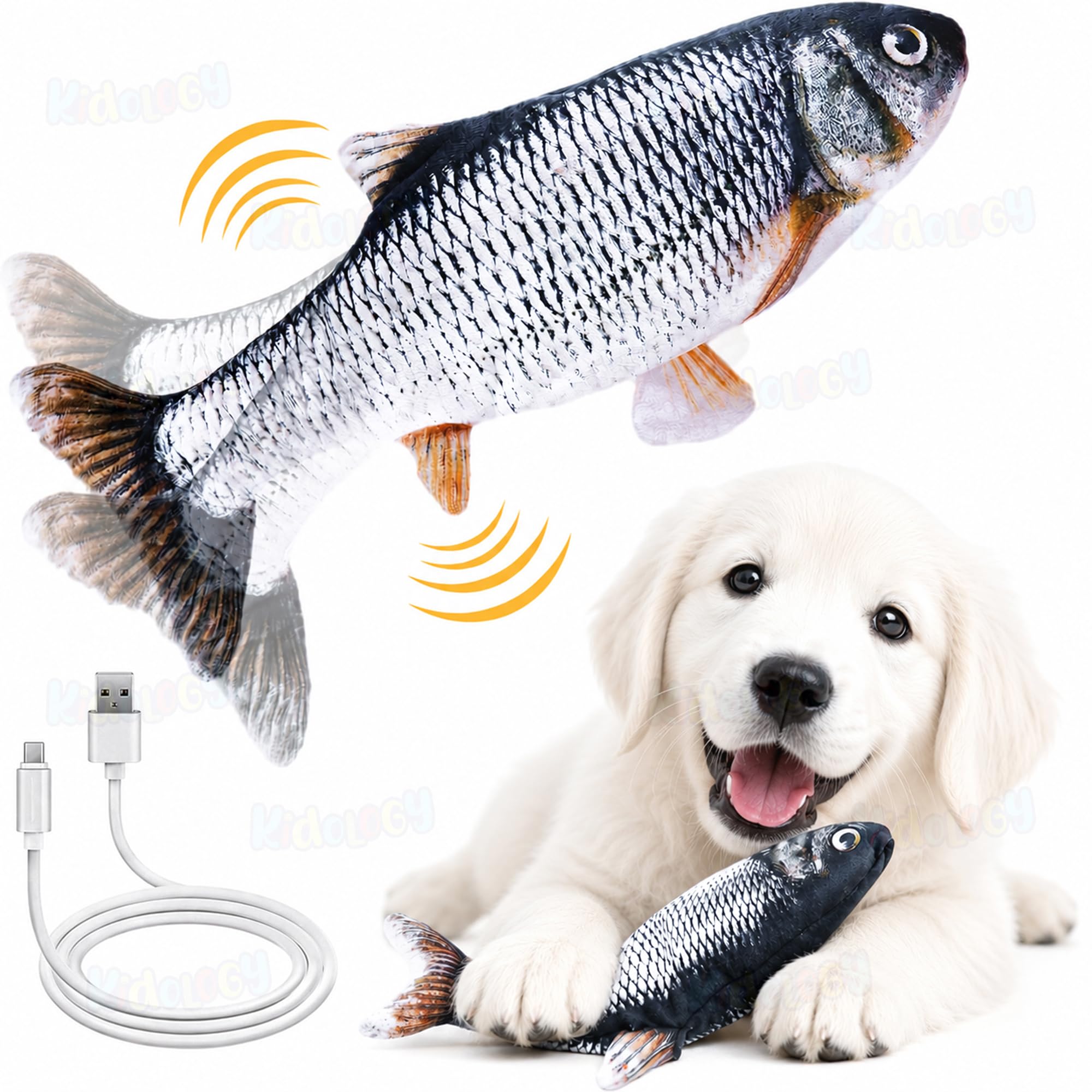 Kidology Floppy Fish Soft Toy for Dogs, Puppy Chew & Kicker, Activated Moving Dog Toy with USBChargeable Plush for Indoor Playi